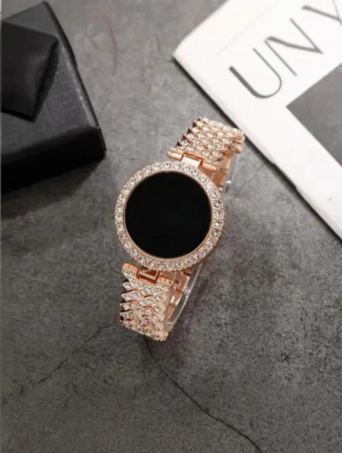 Image of RS TRADER CO LUXURY FASHION DIAMOND CRYSTAL DIAL STAINLESS STEEL ROSE GOLD CHAIN RSA LUXURY FASHION DIAMOND CRYSTAL DIAL STAINLESS STEEL ROSE GOLD CHAIN RSA Digital Watch - For Women