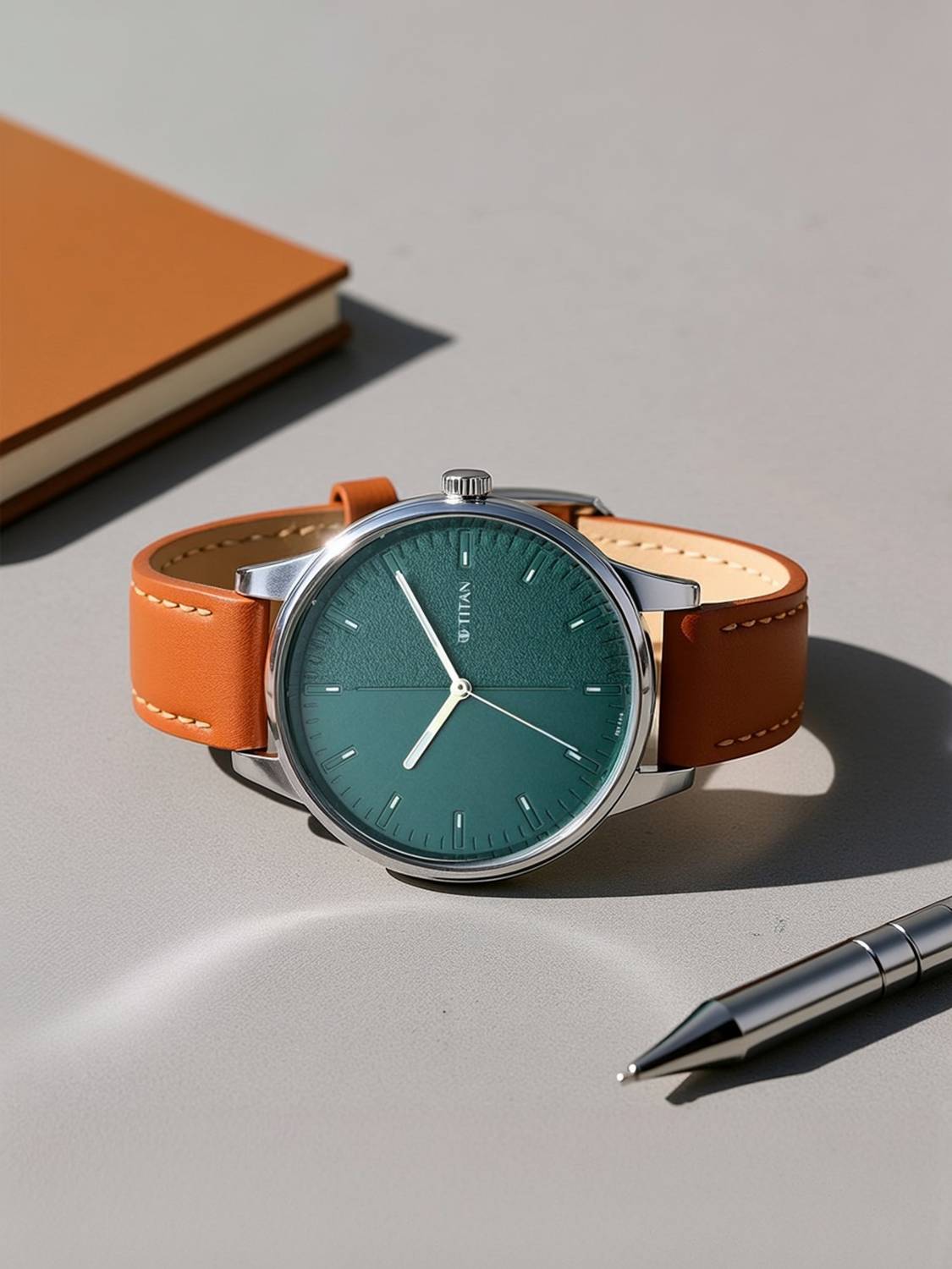 Titan 2648SL01 Titan Workwear Teal Green Dial Tan LeatherStrap