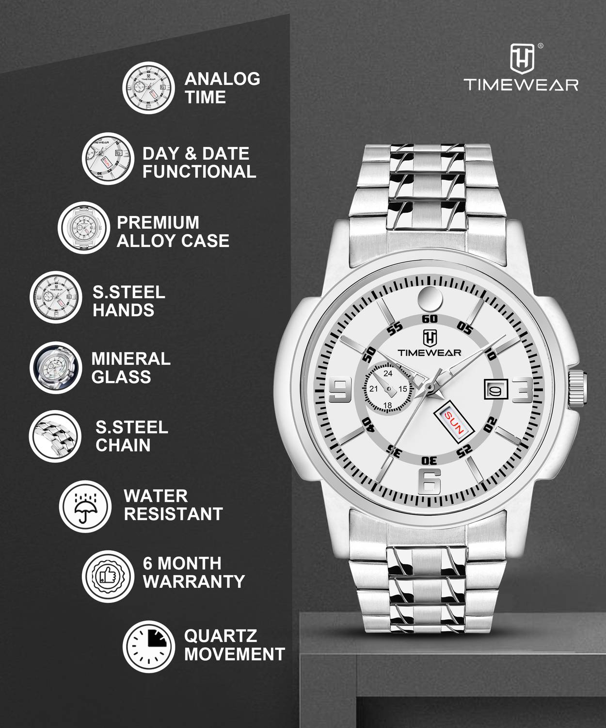 TIMEWEAR 341WDTG White Dial Men's Watch - Image 5