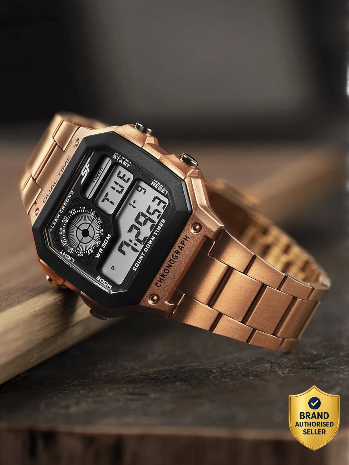 SONATA SF Hexa Metal Digital Black Dial Rose Gold Stainless Steel