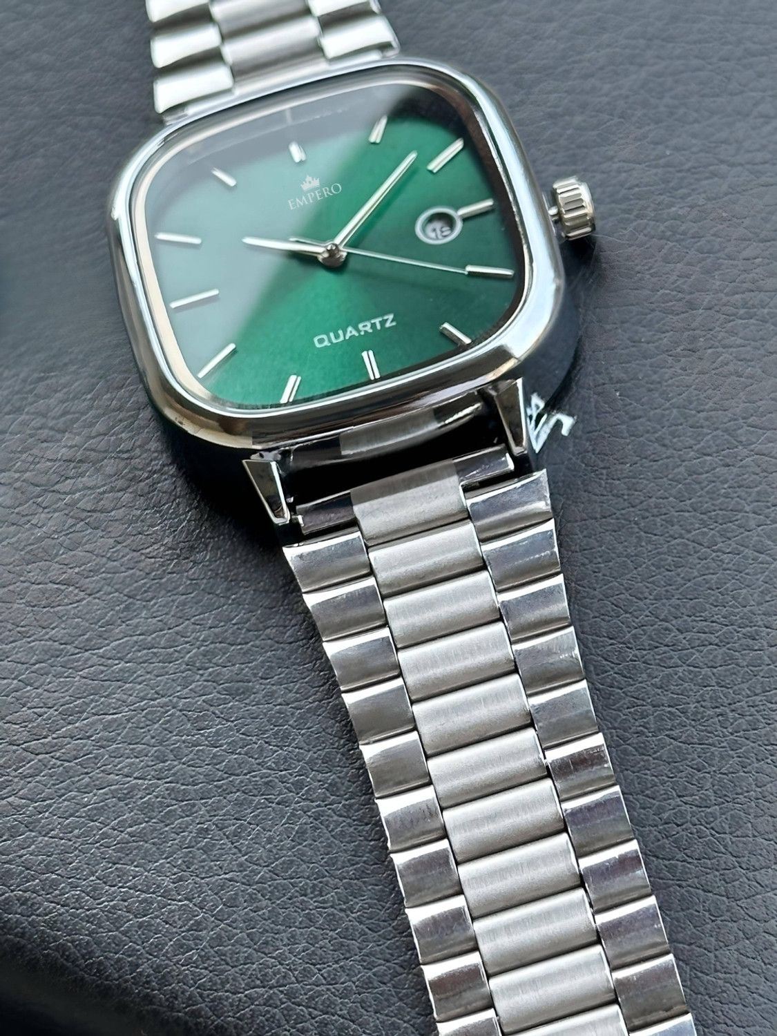 Image of EMPERO EAB222 EMPERO Unisex Quartz Watch Stylish Rectangle Dial Metal Strap With Date Display Analog Watch - For Men & Women