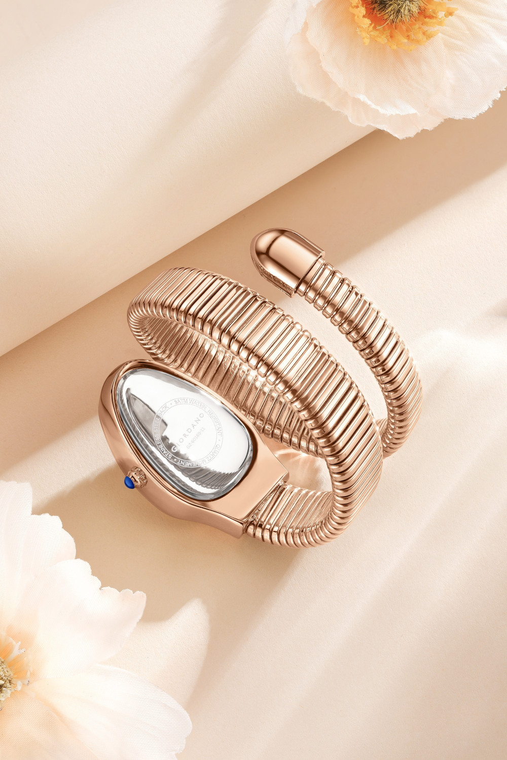 Image of GIORDANO Serpentine Collection White Dial & Snake-Style Wrap-Around Stainless Steel Strap Analog Watch - For Women