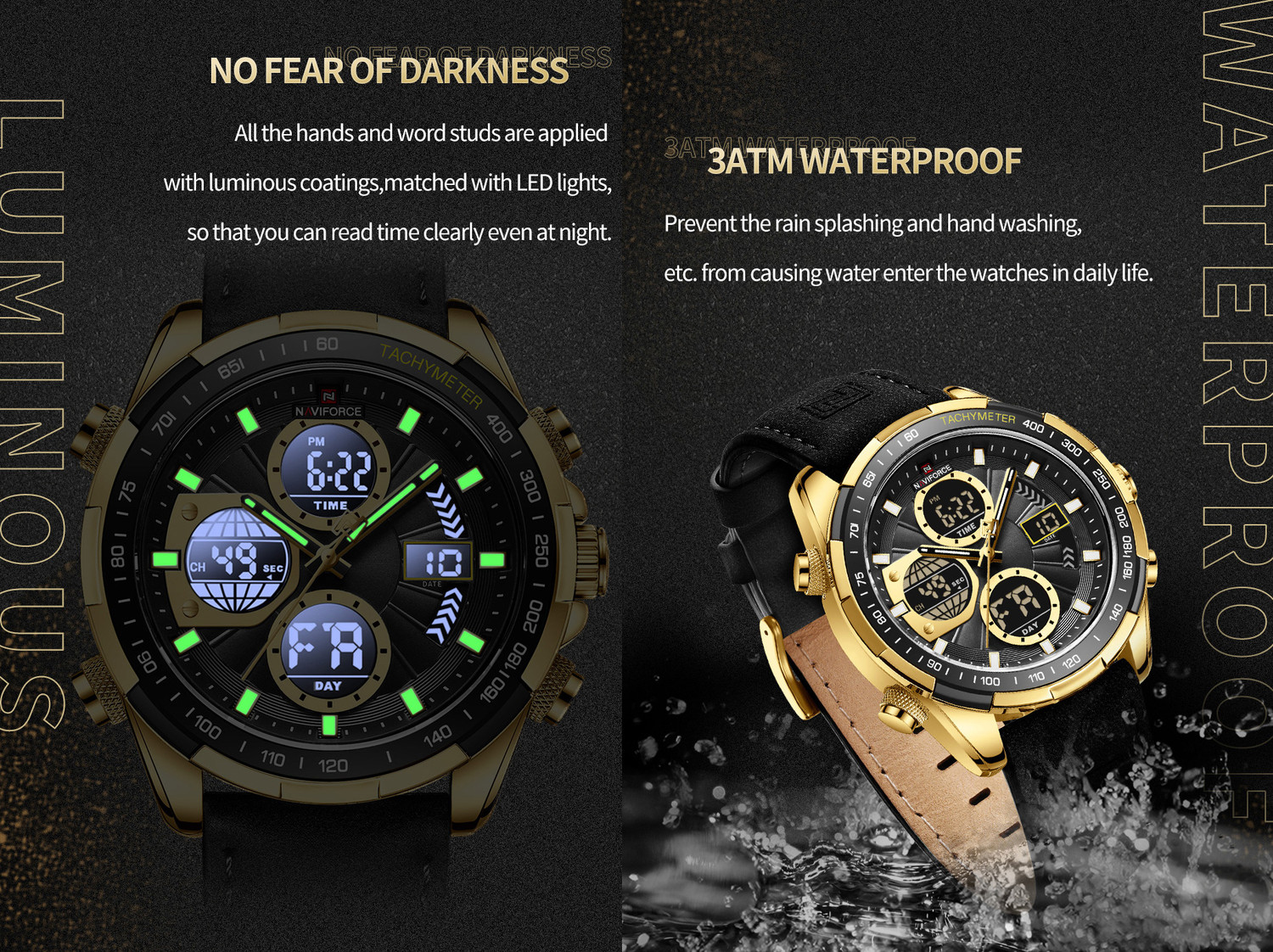 Image of Alix Business fashion Quartz Waterproof Multifunctional Military Leather Analog-Digital Watch - For Men