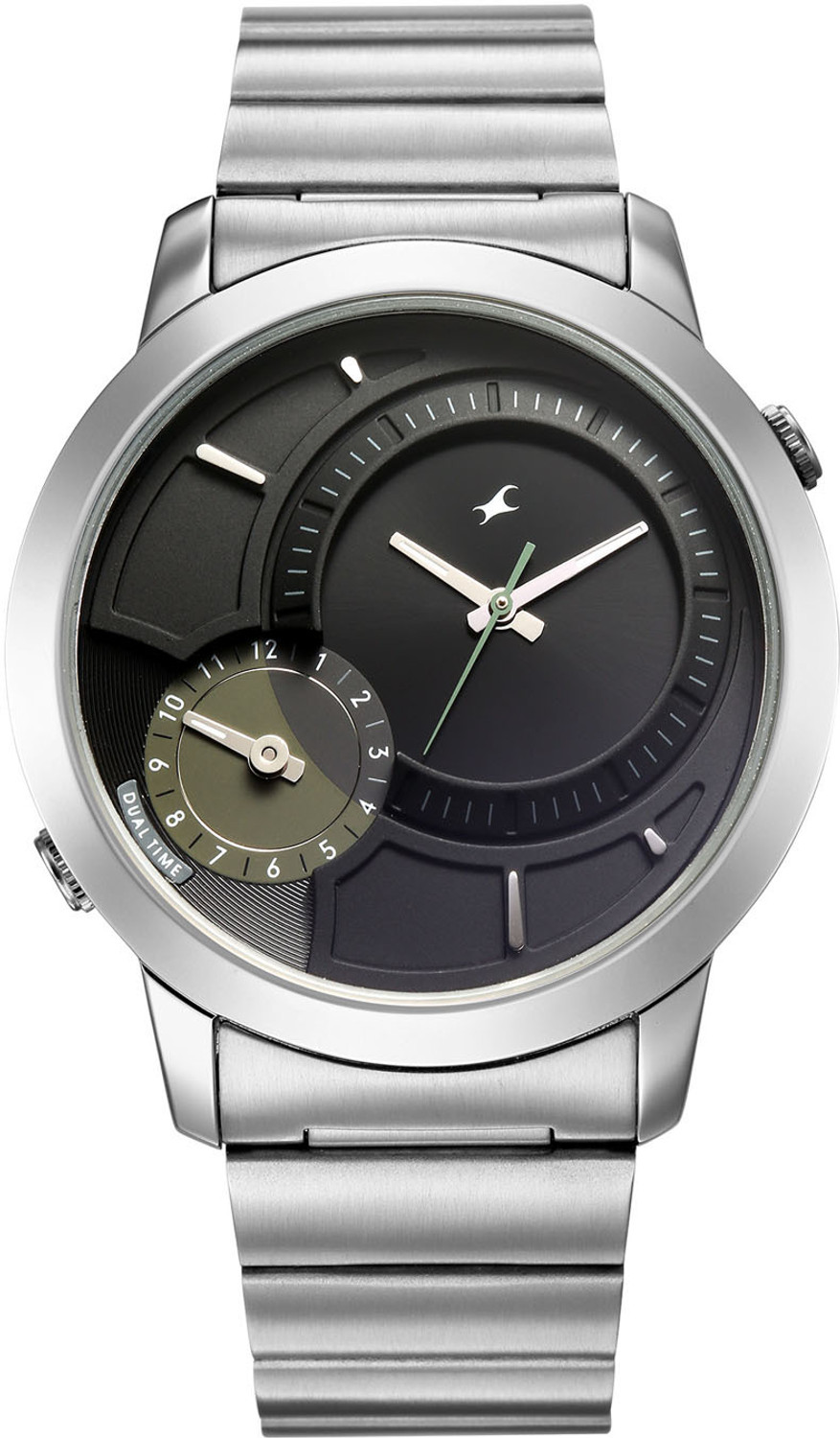 Image of Fastrack Pulse IV Pulse IV Dual Time Black Sunray Dial Silver Stainless Steel Strap Analog Watch - For Men