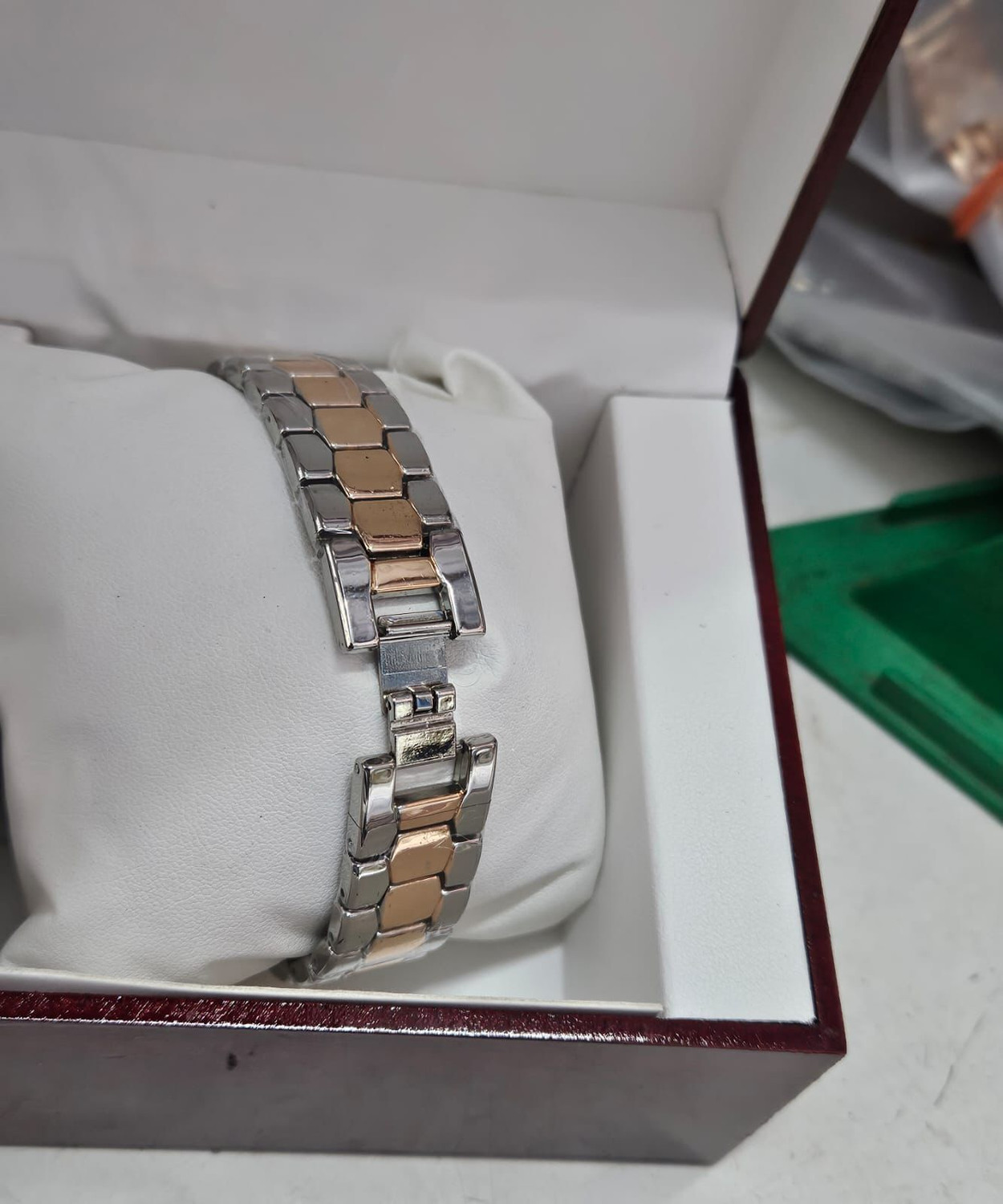 Image of faxon Women's Rose Gold Analog Watch with Diamond Studded Bezel Elegant Bracelet Strap with Minimal Dial Design Analog Watch - For Women