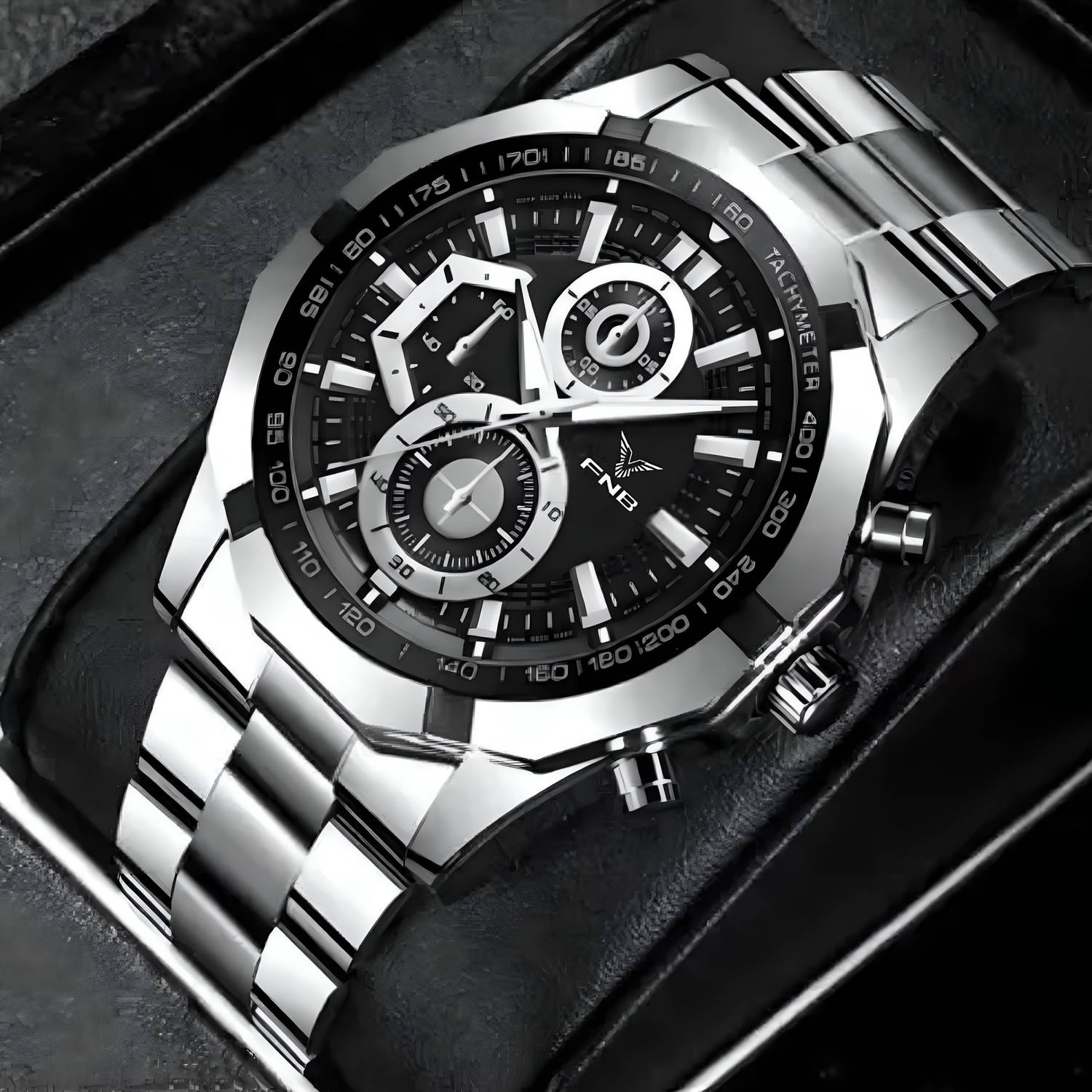 FNB EDY-SlvBlack-1801 Silver Analog Watch - For Men - Image 1