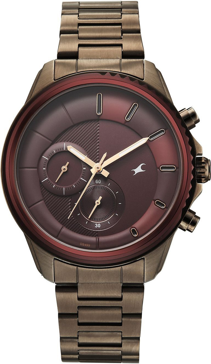Image of Fastrack Wild Wild Chameleons Back Inspired Bezel With Maroon Stainless Steel Strap Analog Watch - For Men