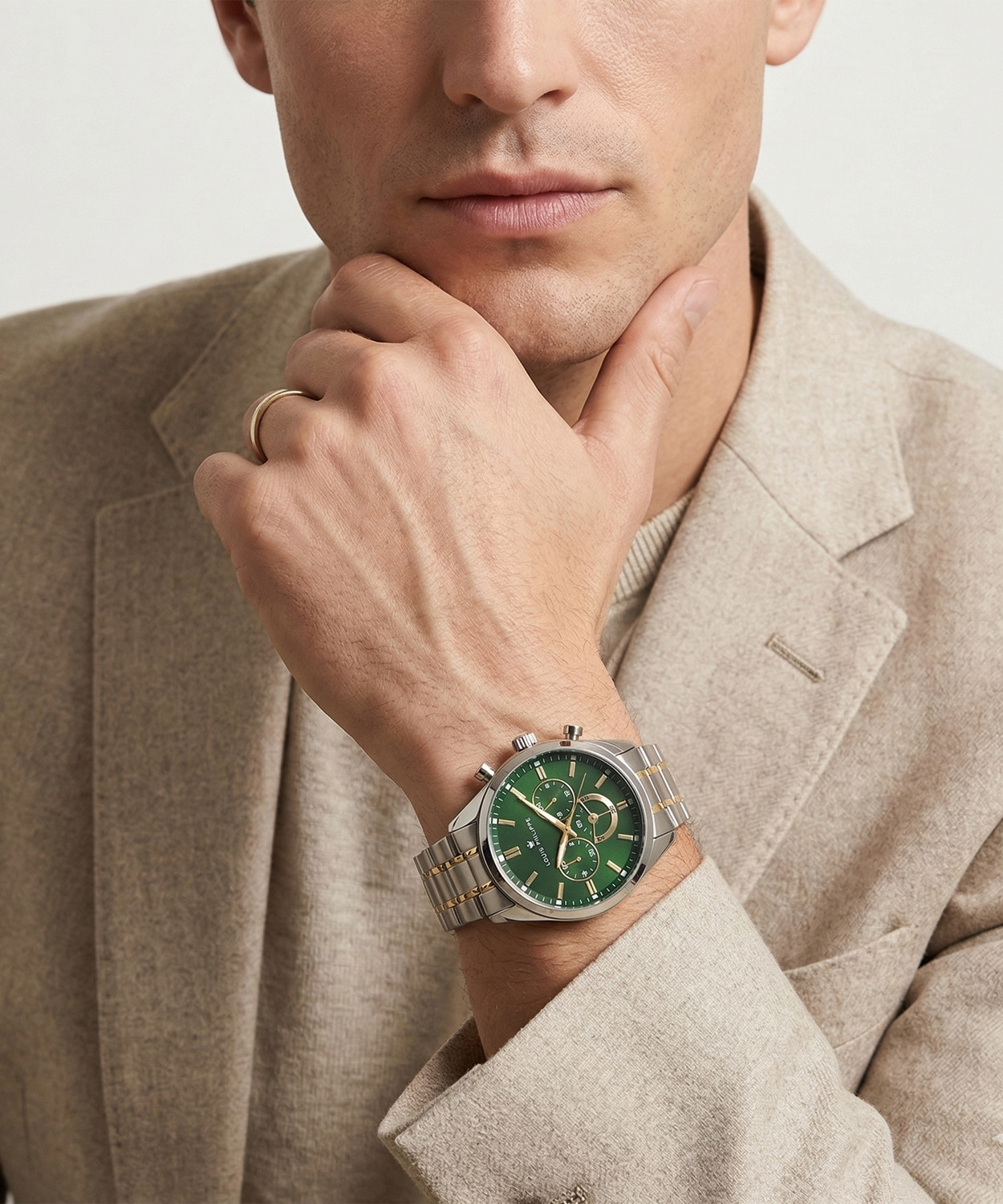 Image of Louis Philippe Chronograph, Green Dial Analog Watch - For Men