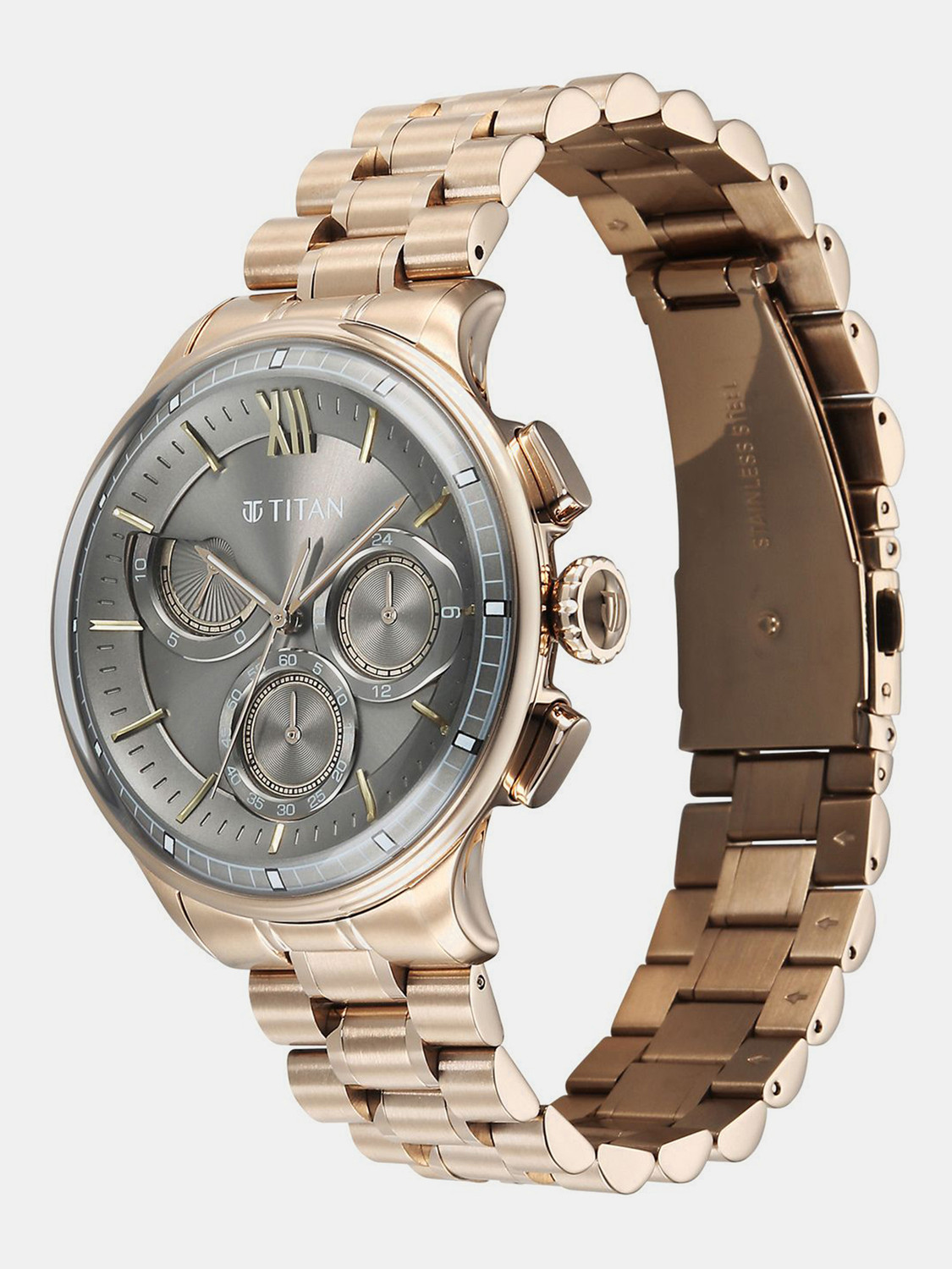Image of Titan Titan Classique Half Cut Chronograph Titan Classique Half Cut Chronograph Qtz Anthracite Dial C Gold Strap Analog Watch - For Men