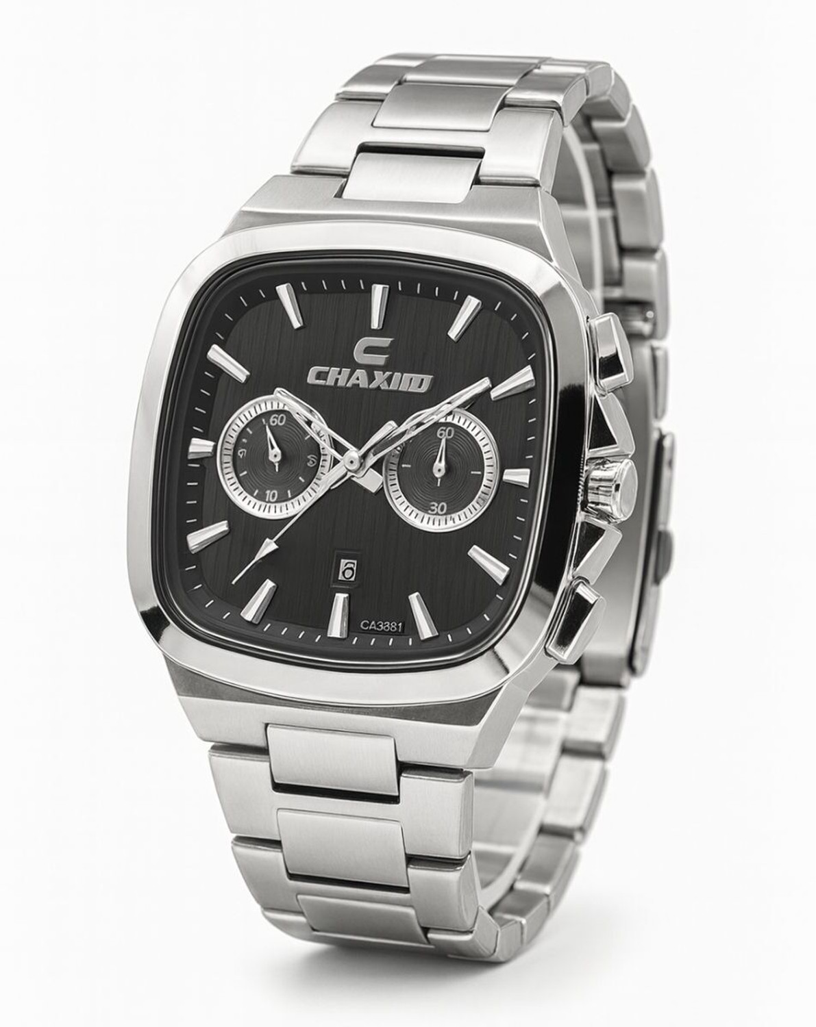 Image of Chaxigo Classic Black Dial Silver Bracelet Strap Cronograph Analog Watch - For Men
