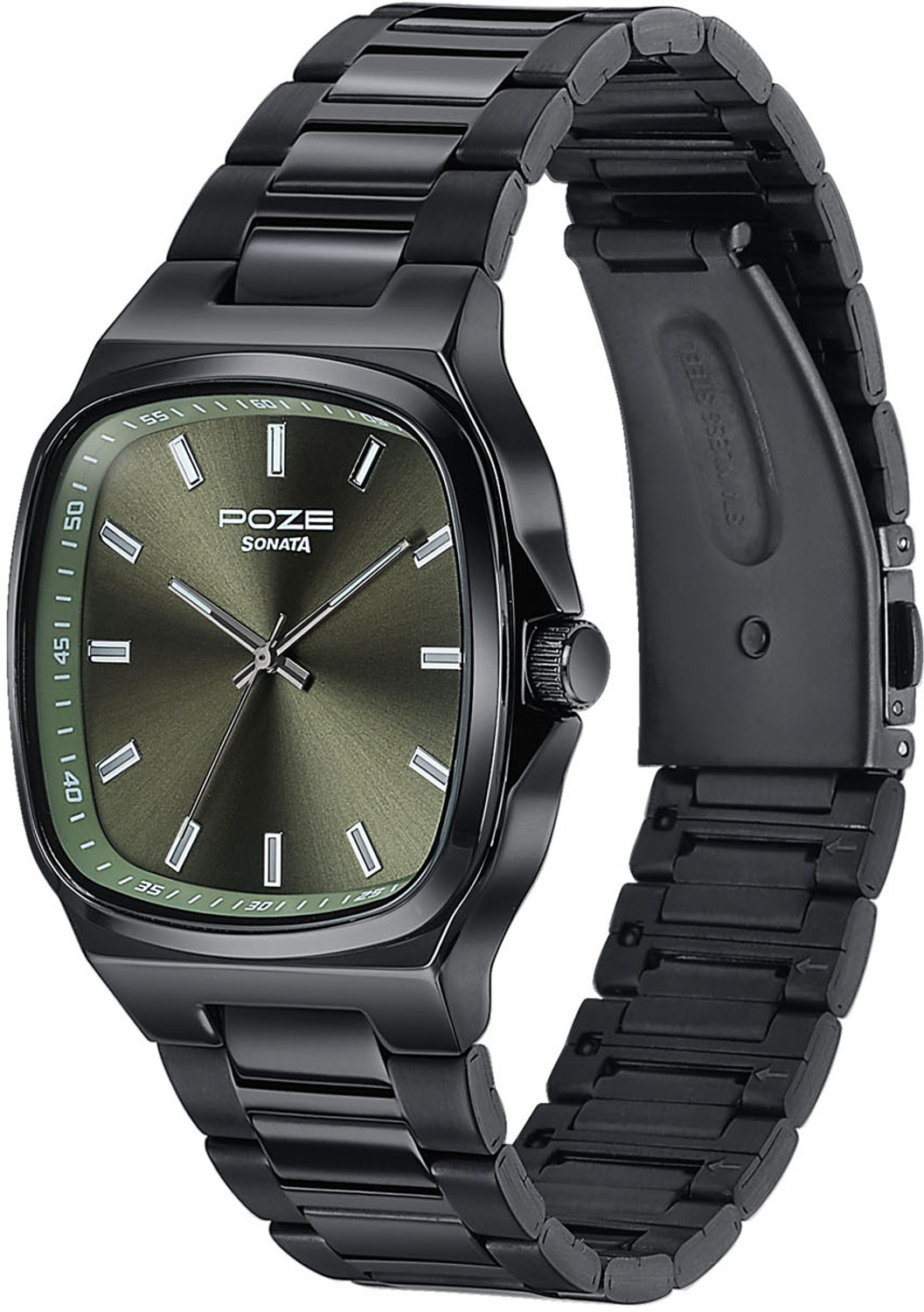 Image of SONATA Poze Drop 9.2 Poze 9 Quartz Olive Dial IP Gun Sheet Metal Strap Analog Watch - For Men