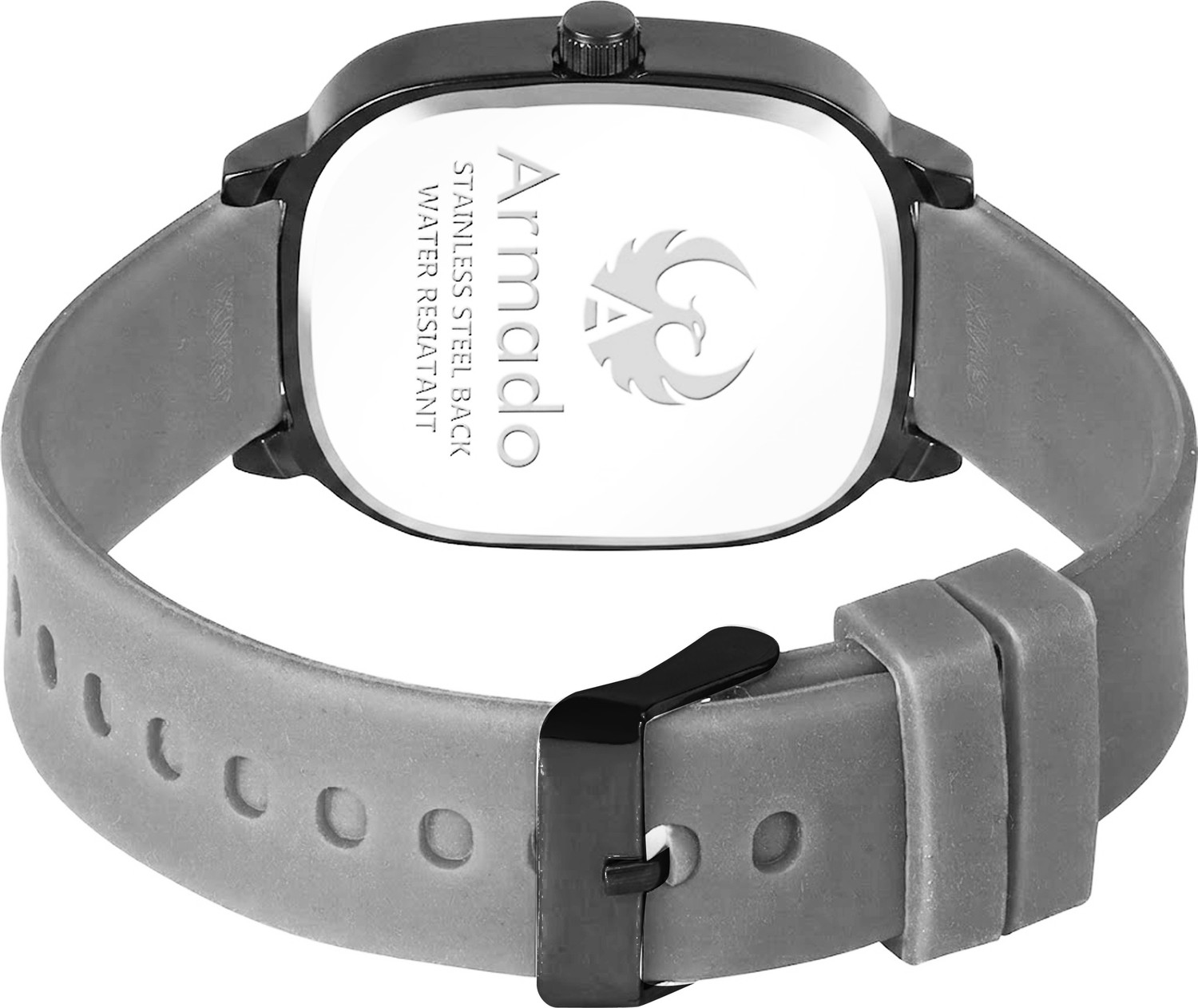 Image of ARMADO AR-MH-1281522-Neutral Grey Armado Watch for Boys | Square Dial | Day & Date Display | Silicone Strap Analog Watch - For Men