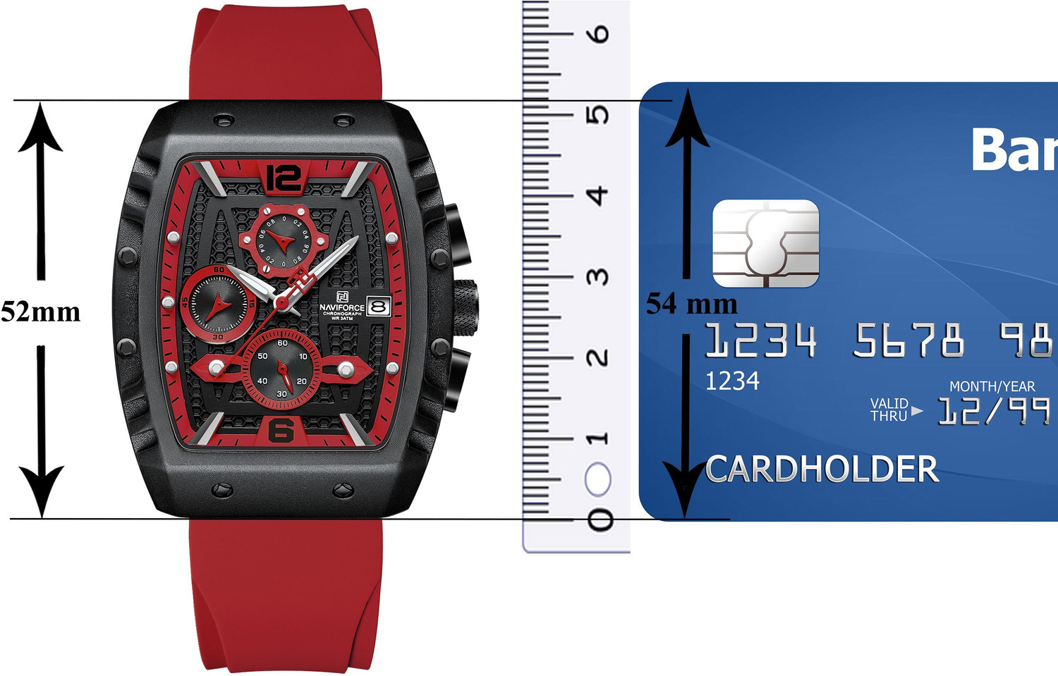 Image of NAVIFORC NF8025 Sleek Red And Black Chronograph Dial With Soft Stylish Silicon Strap Analog Watch - For Men