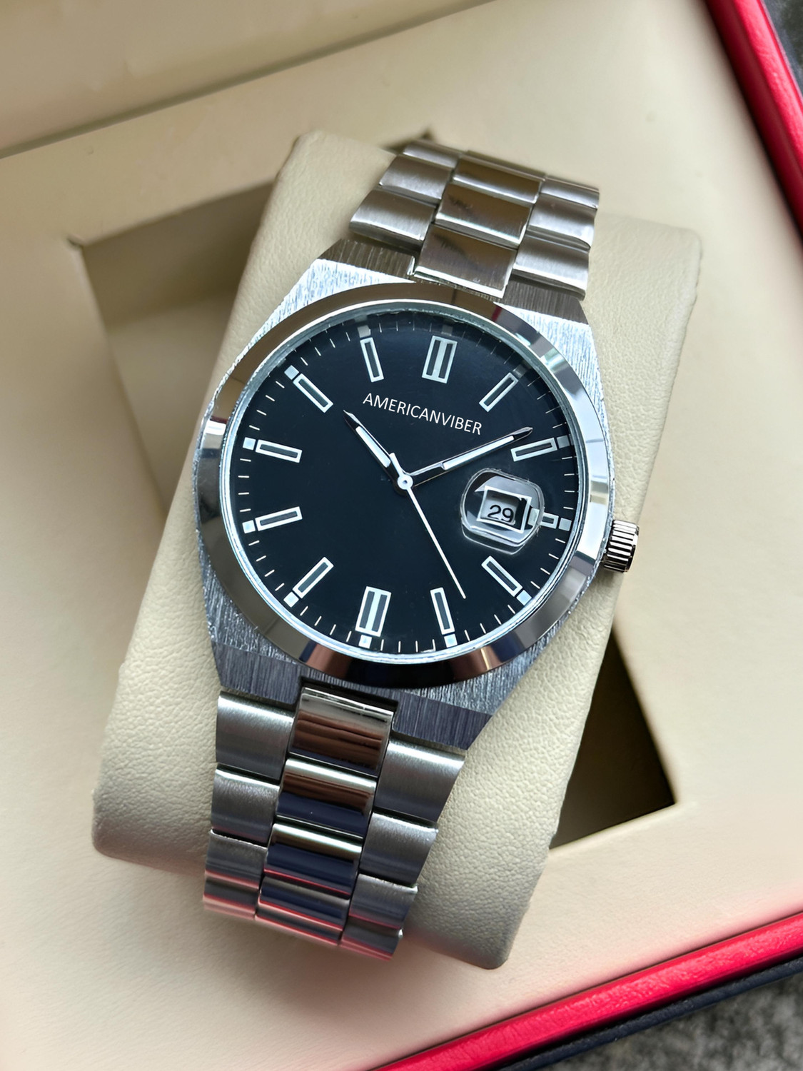Image of Americanviber AVM0036 Premium Steel Chain Classic Men Watch | 3D Date Window | Adjustable Belt Design Analog Watch - For Men