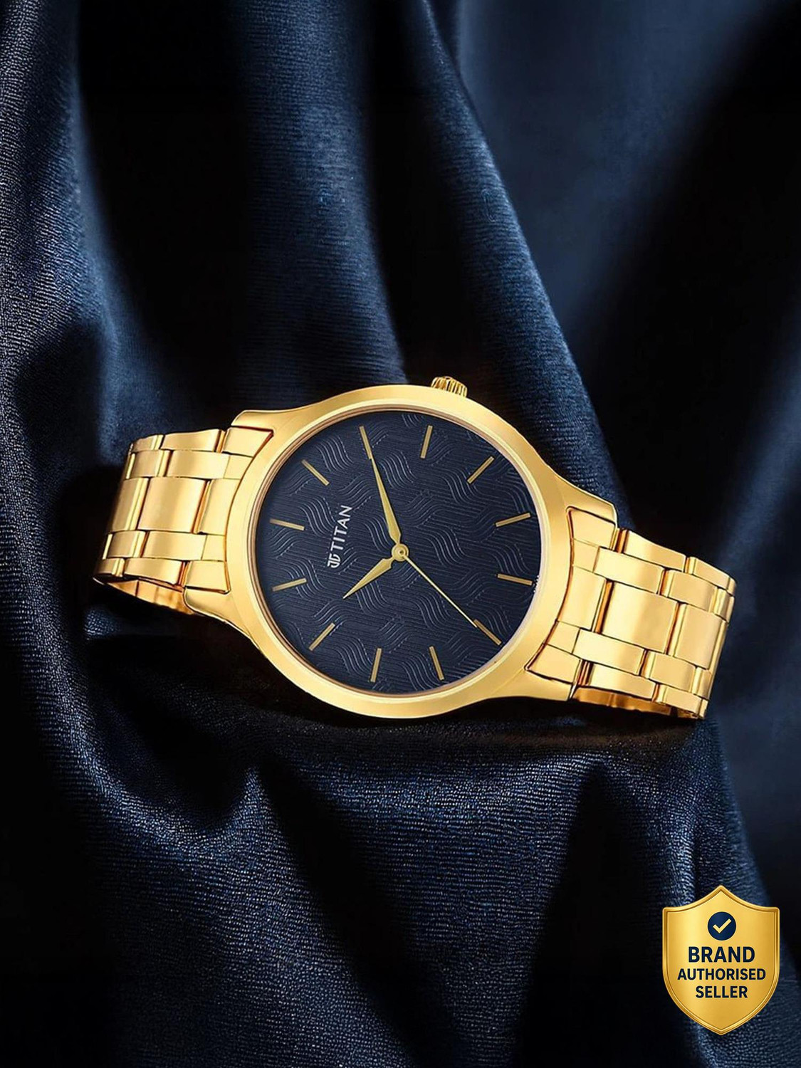 Image of Titan Gents Karishma Radiance Titan Karishma Blue Dial Gold Stainless Steel Strap Analog Watch - For Men