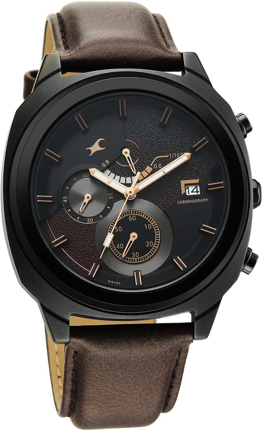 Image of Fastrack Fastrack Kronos 3 Fastrack Kronos 3 Quartz Black Dial Brown Leather Strap Analog Watch - For Men