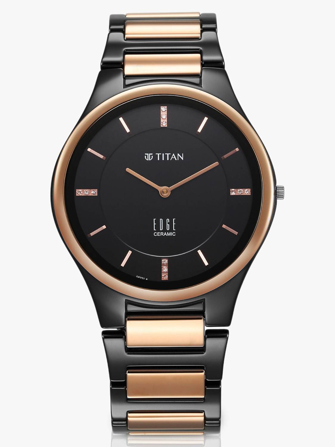 Titan Edge Black Dial Black & Brown Ceramic Strap Analog Watch - Image 3
