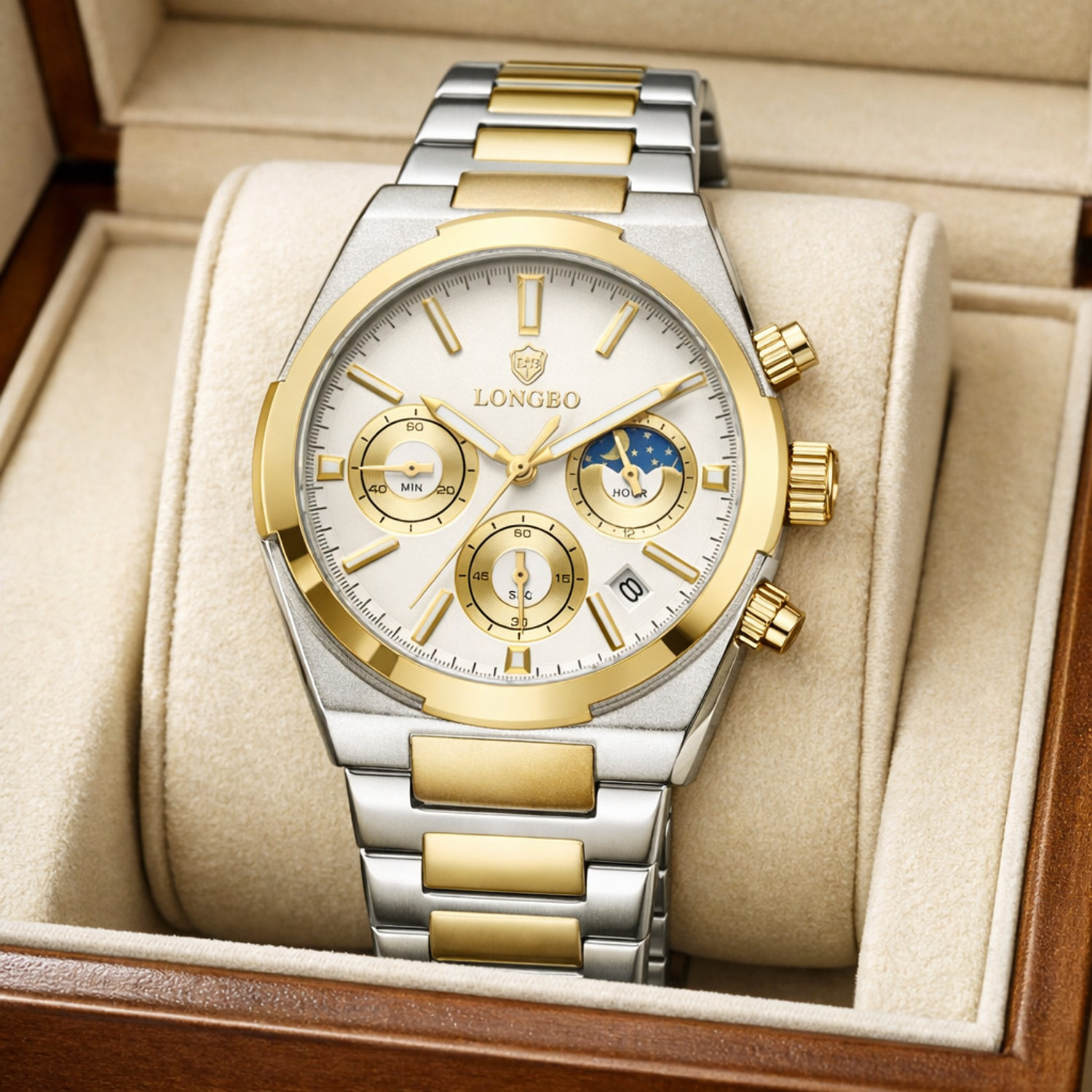Image of Longbo Elevate 83833 Chronograph Watch with Dual Sub-Dial Layout Elevate 83833 Chronograph Watch with Dual Sub-Dial Layout Analog Watch - For Men