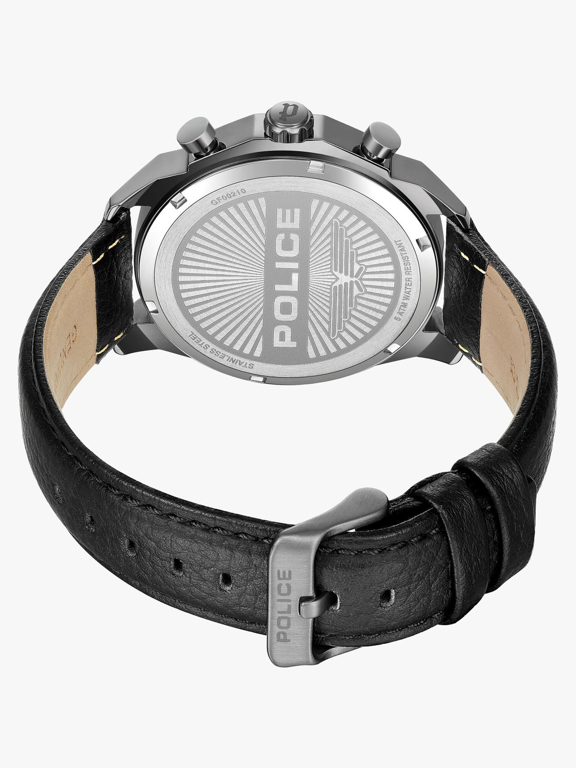Image of Police Police Multifunction Black Dial Black Leather Strap Analog Watch - For Men