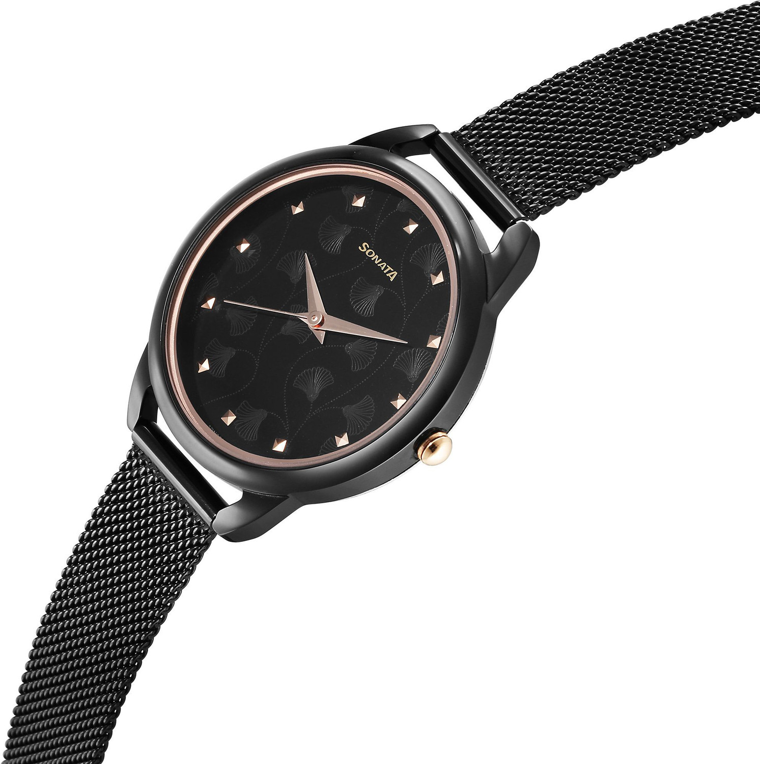 Image of SONATA Sonata Wedding Black Dial Black Stainless Steel Strap Analog Watch - For Women