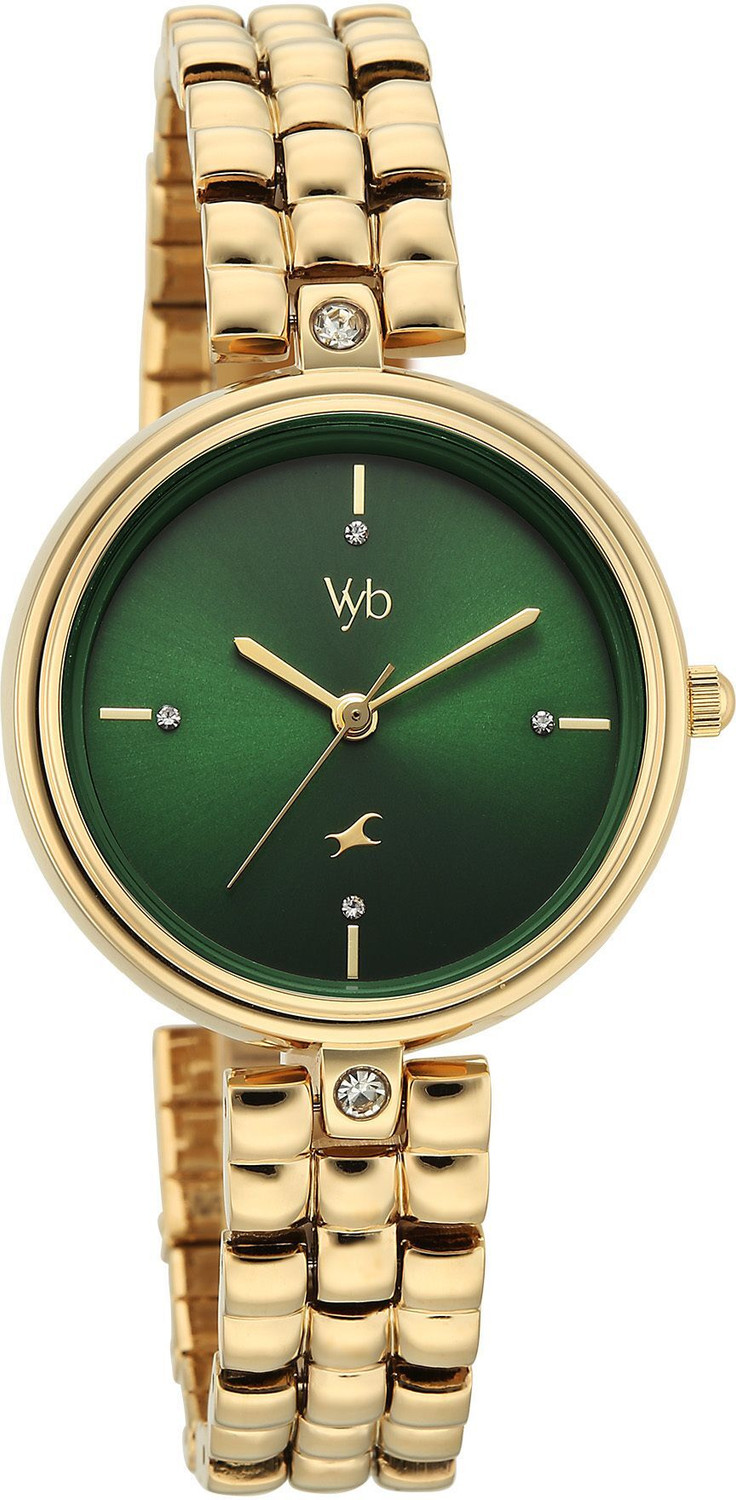 Image of Fastrack Vyb Iconique Fastrack Vyb Iconiqu� Quartz Green Dial Gold Strap Analog Watch - For Women