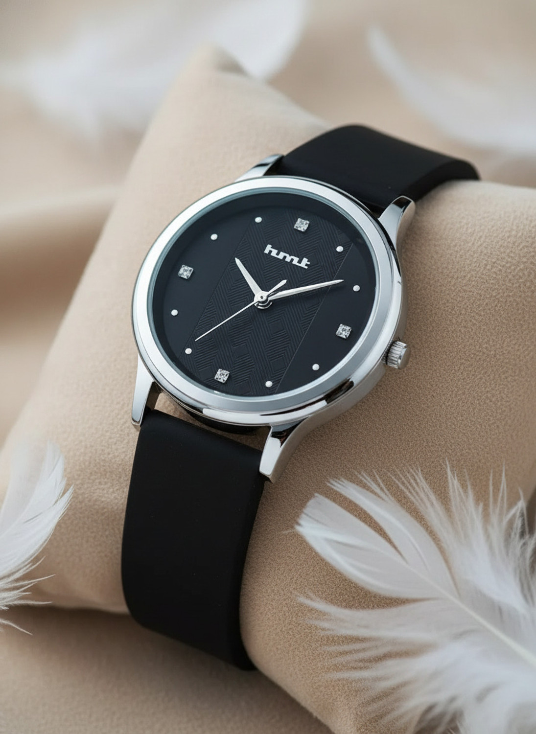 Image of HMT DLX Featuring Rich Black Dial Silicon Strap Analog Watch - For Women