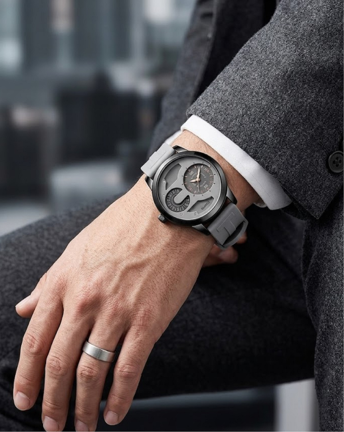 Image of MAAN INTERNATIONAL DD-2401 Prime Collection Dual Dial Quartz Black Silicone Strap Analog Watch - For Men