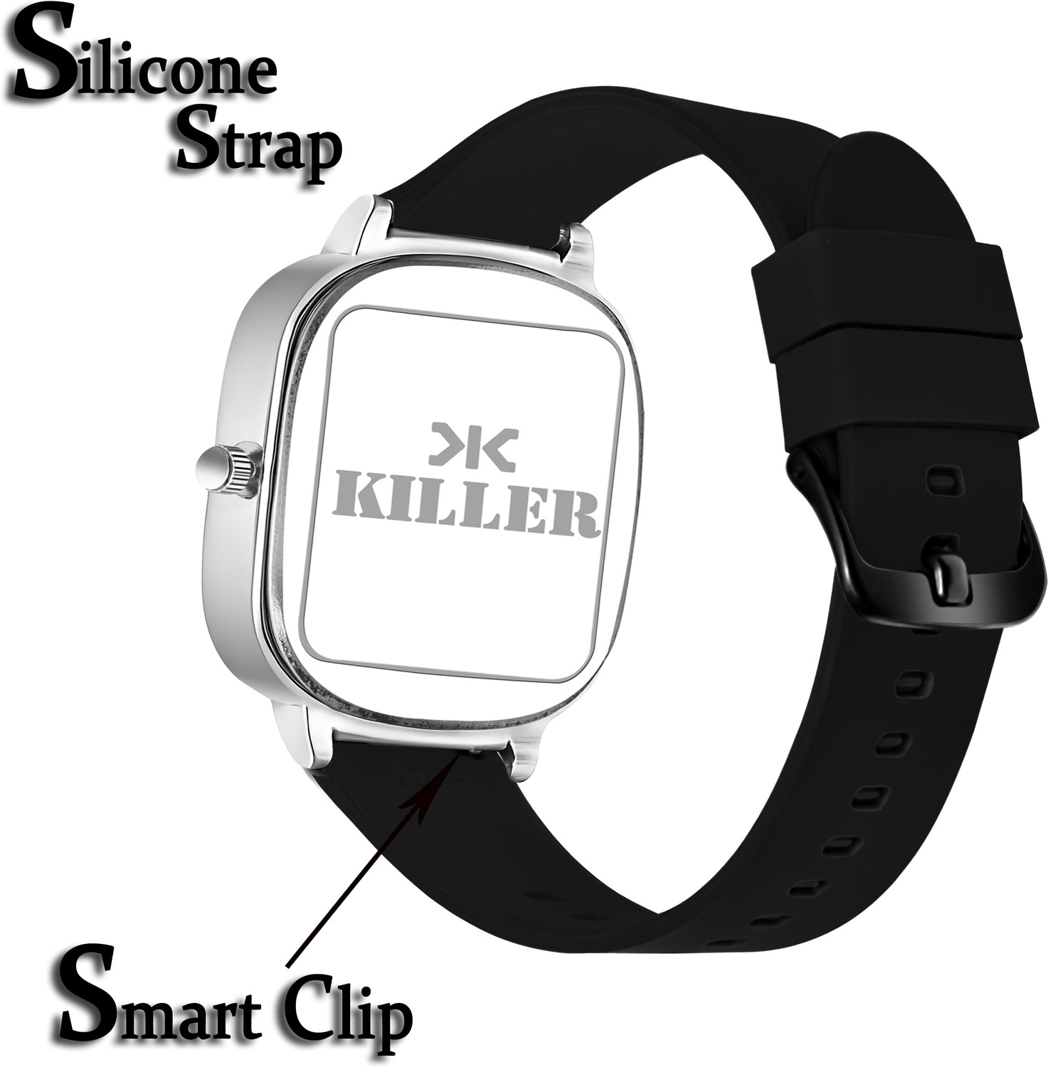 Image of KILLER Slim Square Series | Working Date | Smart Watch Strap | 3D Cut Glass | 1 Year Slim Square Series | Working Date | Smart Watch Strap | 3D Cut Glass | 1 Year Analog Watch - For Men
