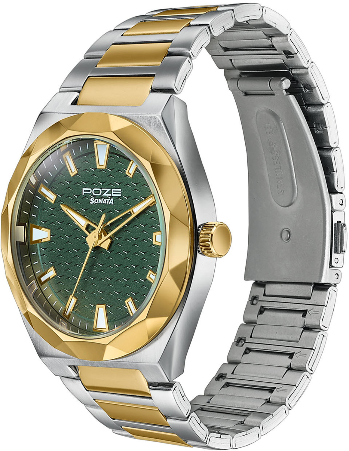 Image of SONATA Poze Drop 9.2 Poze 9 Quartz Green Dial IPS /IPG Sheet Metal Strap Analog Watch - For Men