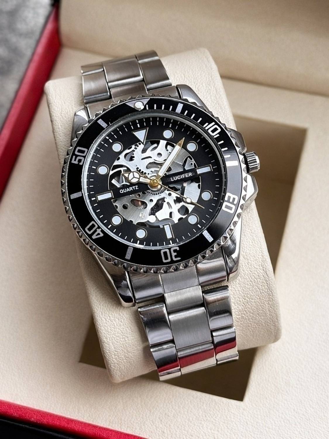 Lucifer Men's Skeleton Dial Analog Watch | Stainless Steel Strap Diver Style Wrist Watch Analog Watch  - For Men