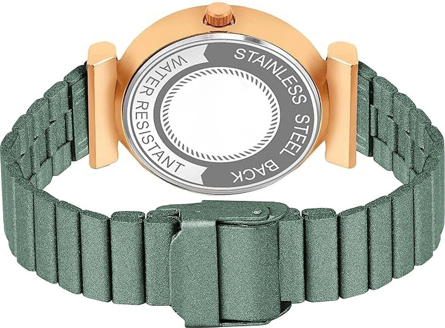 Image of Rixan Green Dial Analog Watch for Women & Girls | Rose Gold Case Analog Watch - For Women Stylish Designer Metal Strap Watch