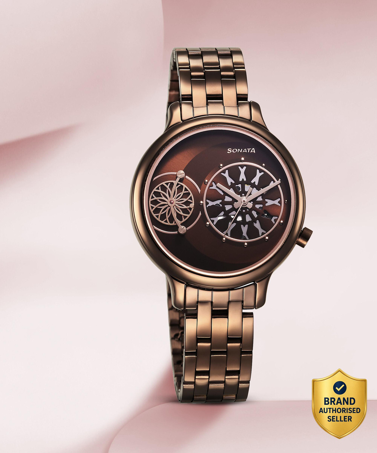 Image of SONATA Unveil- 3.0 Sonata Unveil Brown Dial Brown Metal Strap Analog Watch - For Women