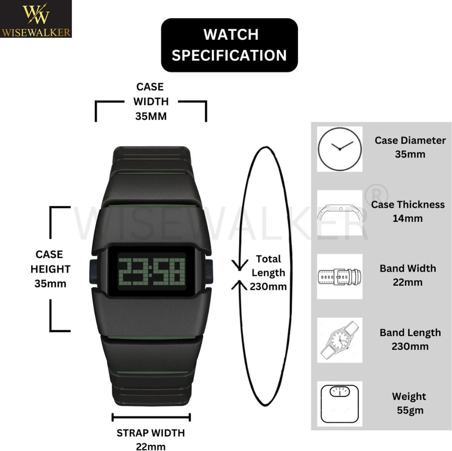 Image of WiseWalker WiseWalker GenZ Luxury Style Digital Green Watch Unique Band with LED Display Digital Watch - For Men & Women
