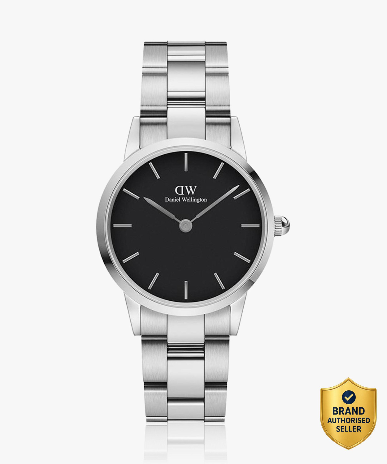 Image of DANIEL WELLINGTON Iconic Link 28mm Silver Black Dial Iconic Link Black color Round - 28 mm diameter Analog Watch - For Women