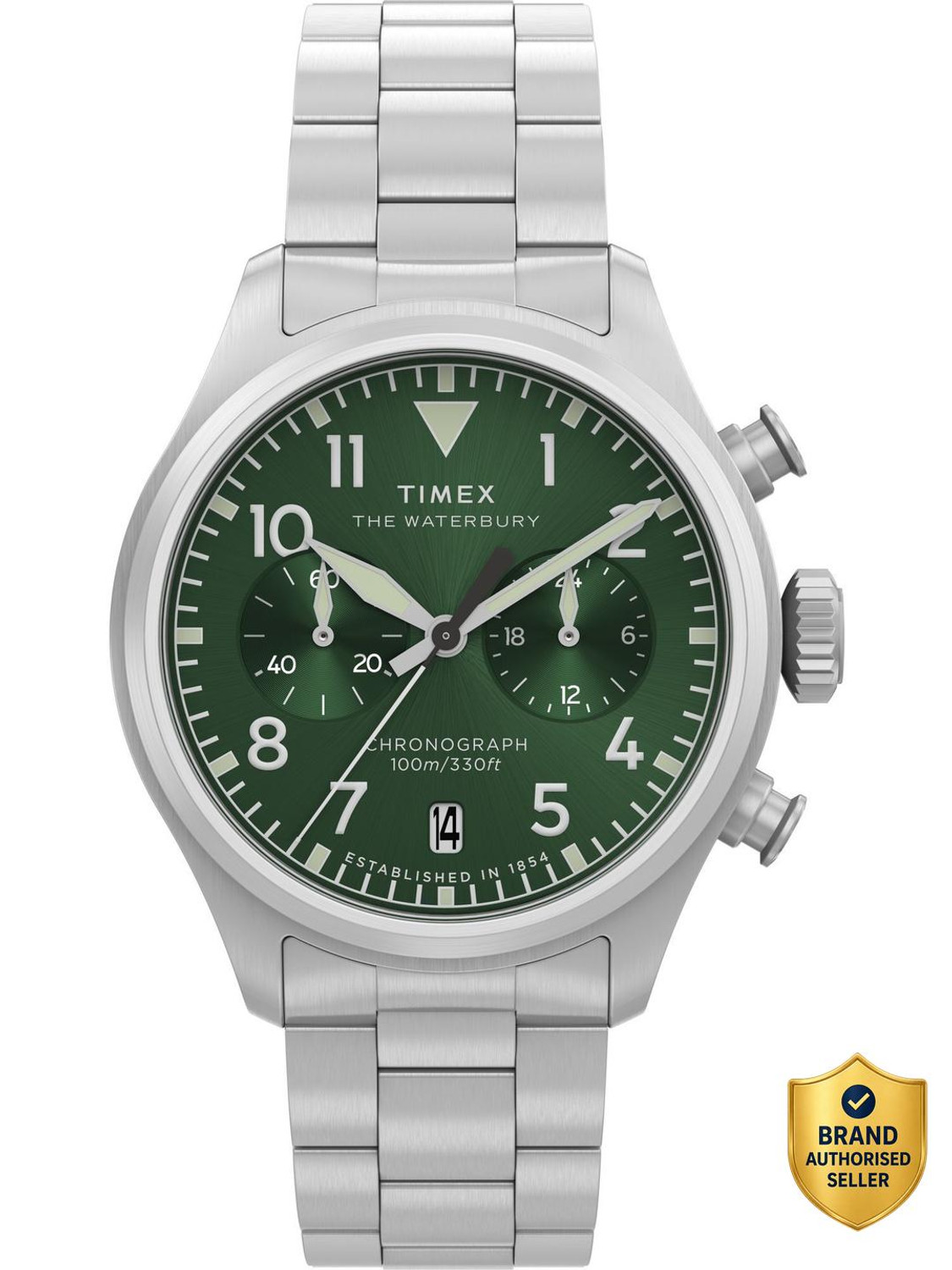 Image of TIMEX TW2Y19100IK Waterburry Round 41mm Green Dial Analog Watch - For Men