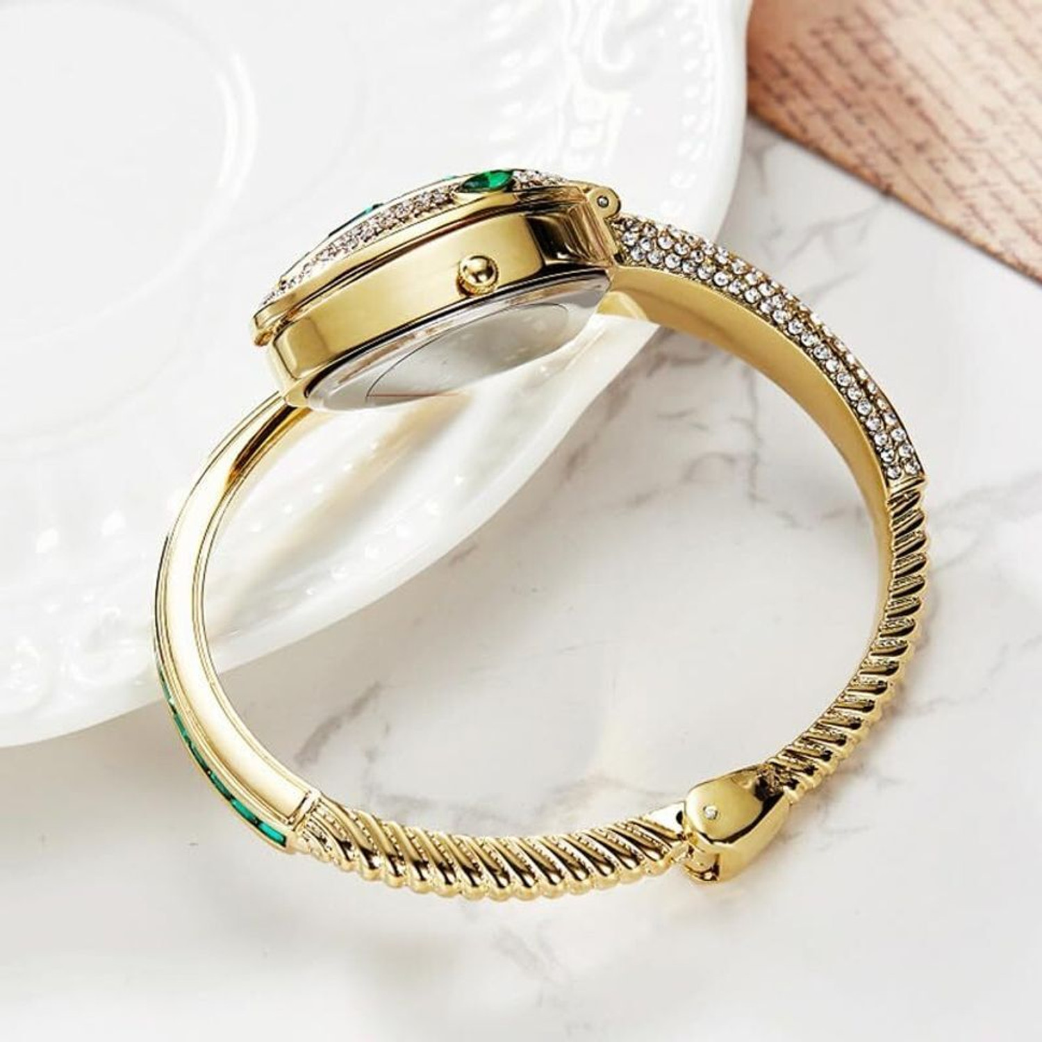 Image of Treviyaa VINTAGE Luxury Snake Watch for Women Gold Plated Bracelet with Green Crystal Dial Analog Watch - For Women