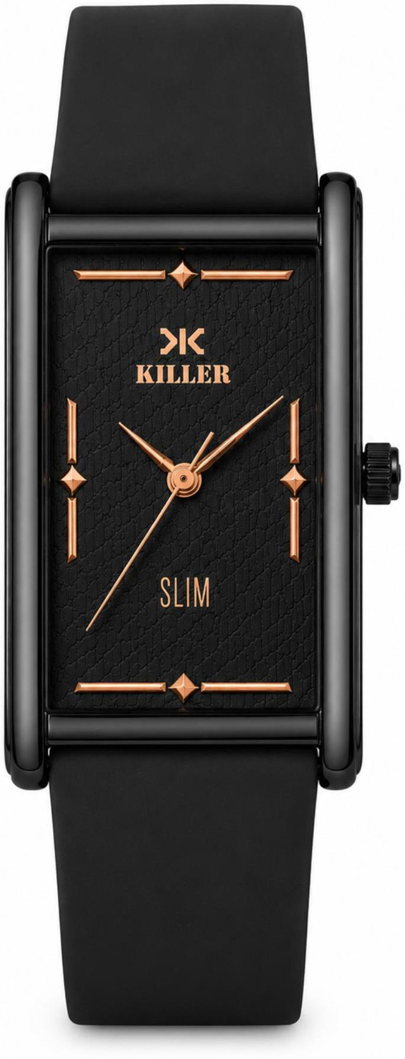 Image of KILLER Slim Men's Analog Watch with Black Silicone Strap & Black Textured Dial Analog Watch - For Men