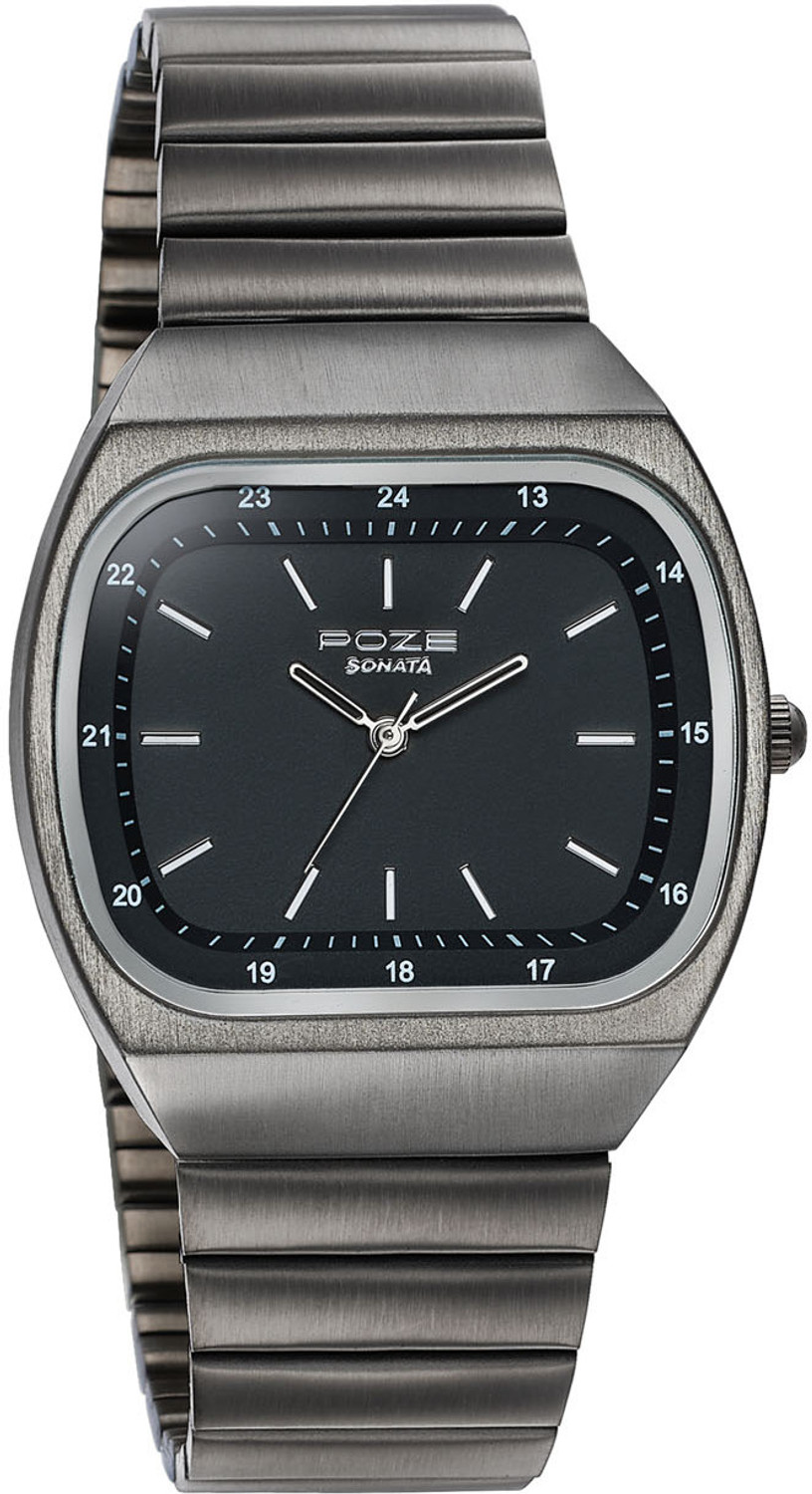 Image of SONATA Poze Drop 9.2 Poze 9 Quartz Black Dial IP Gun SS sheet metal Strap Analog Watch - For Men & Women