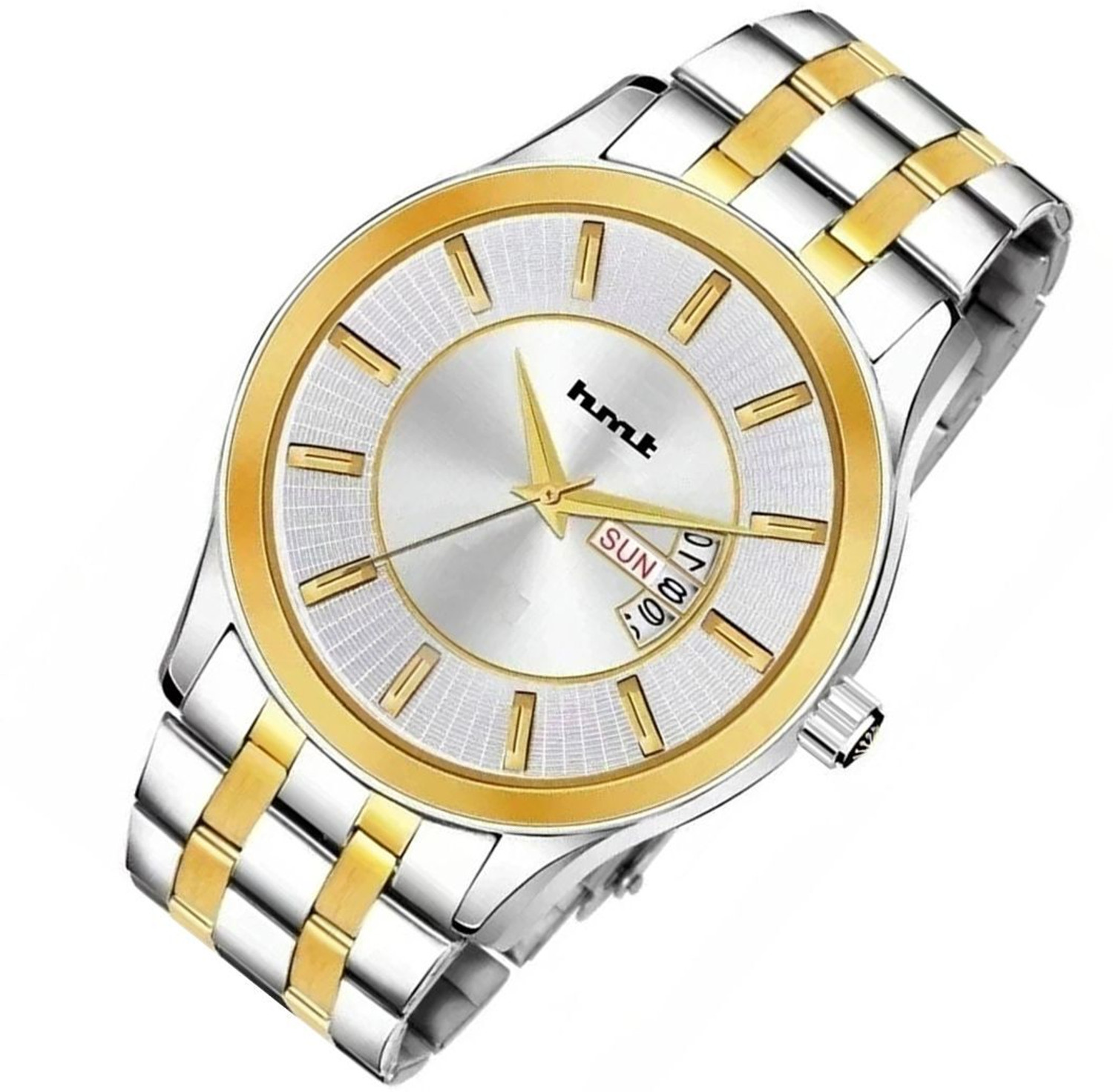 Image of HMT DLX DLX-1102 Original HMTS Golden Plated Stainless Steel Chain Men & Boys Wrist Hands Analog Watch - For Men