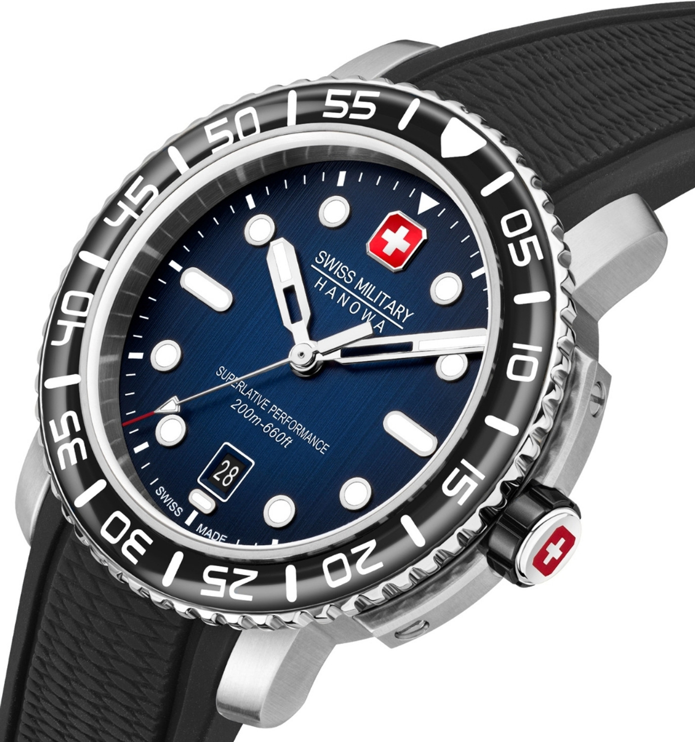 Image of Swiss Military Hanowa Black Marlin Dated Blue Dial | Swiss Made | Black Quartz Watch for Men Analog Watch - For Men SMWGN0001706