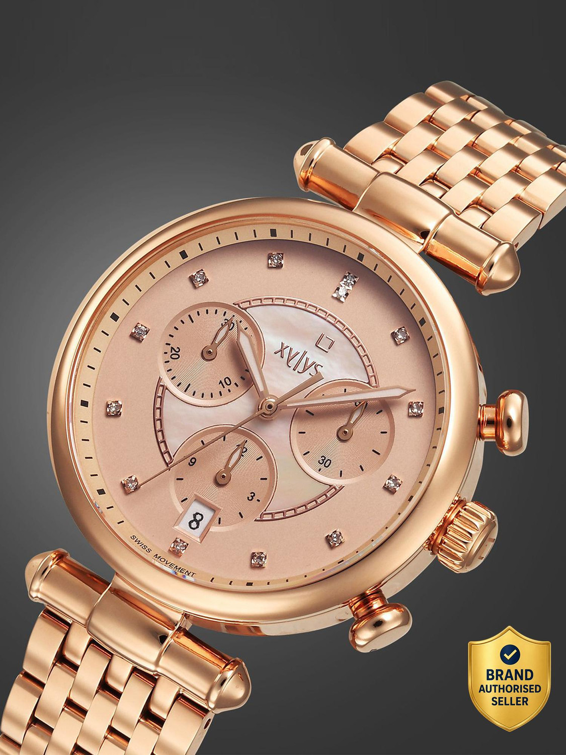 Image of XYLYS Ethereum Xylys Quartz Chronograph Rose Gold Dial Gold Stainless Steel Strap Analog Watch - For Women