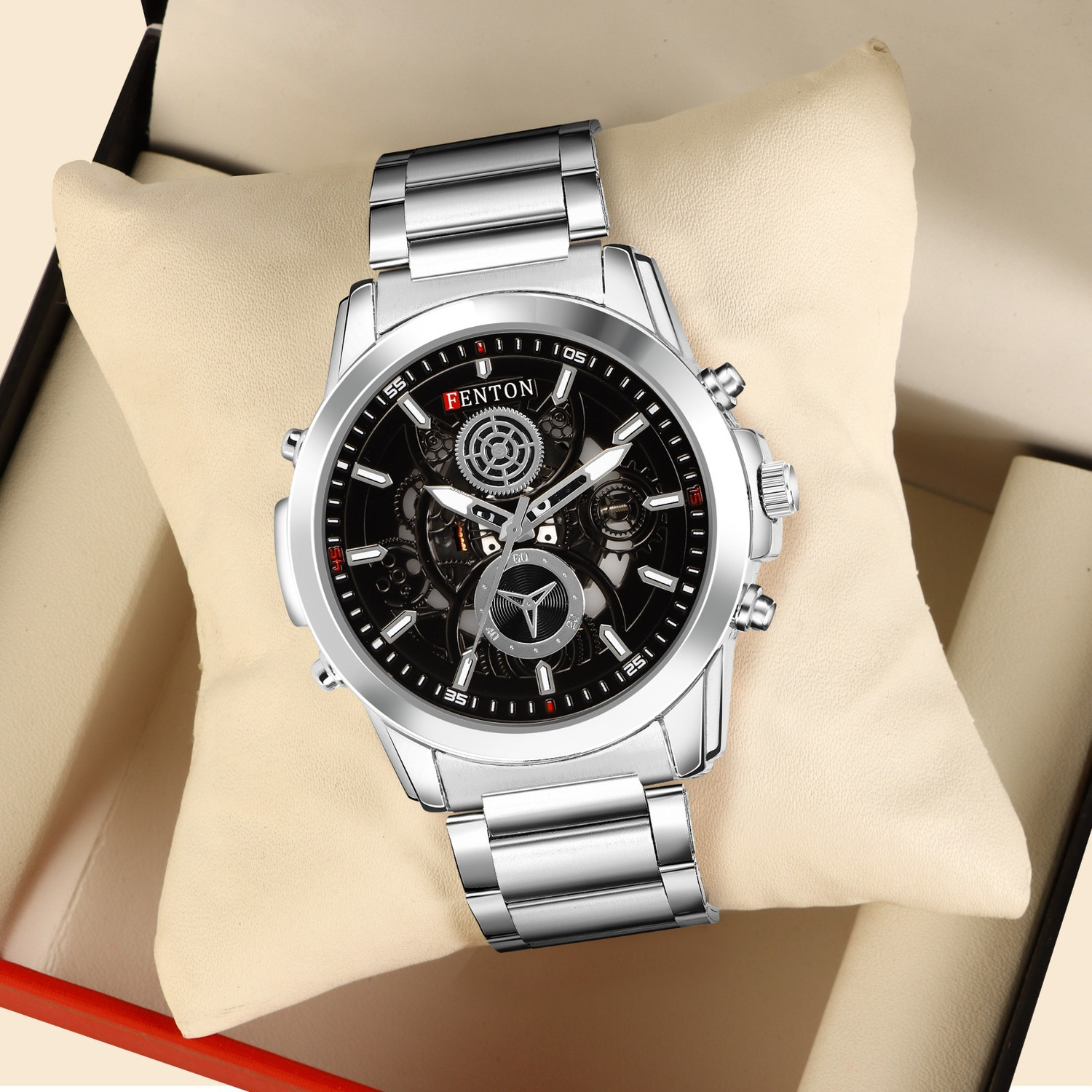 Image of FENTON WATCHES FNTIN-90133 Trendy Classic Series Mesh Chain Stainless Steel Designer Analog Watch - For Men