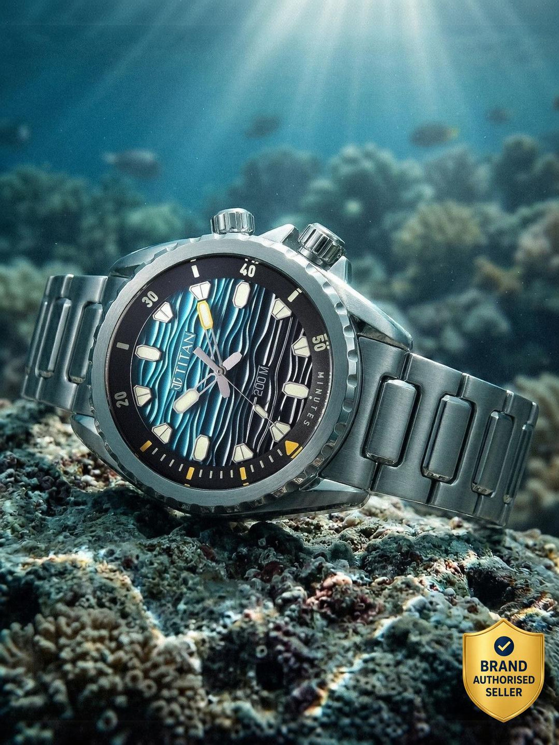 Image of Titan Titan Zero Hour Diver's 200m Titan Zero Hour Diver's 200m Blue Dial Silver Stainless Steel Strap Analog Watch - For Men