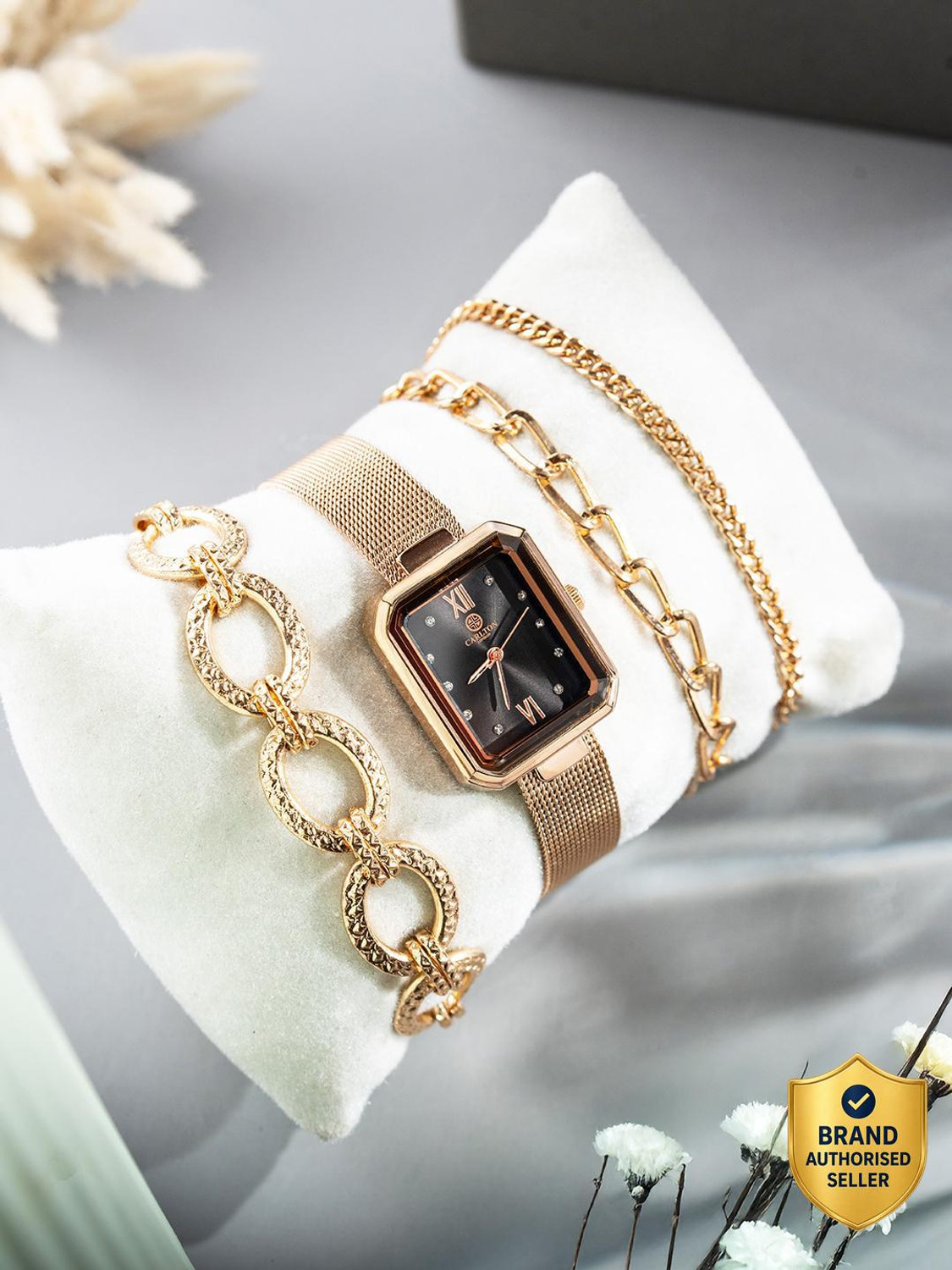 Image of CARLTON LONDON Gift Set of Brixton Watch + Bracelet Analog Watch - For Women CLPLG078 + Bracelet