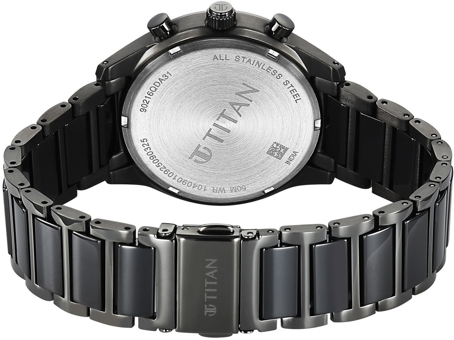 Image of Titan CERAMIC FUSION 3.0 Ceramic Fusion 3.0 Black Dial Black Solid Link Stainless Steel Strap Analog Watch - For Men