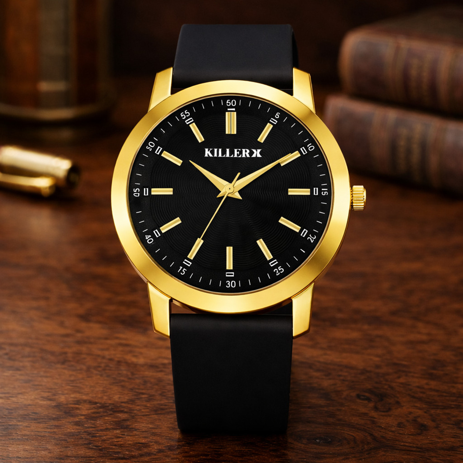 Image of KILLER Timeless Gold Elegance with Bold Black Dial & Premium Silicone Strap Analog Watch - For Men KLR-GR008-BLK-BLK