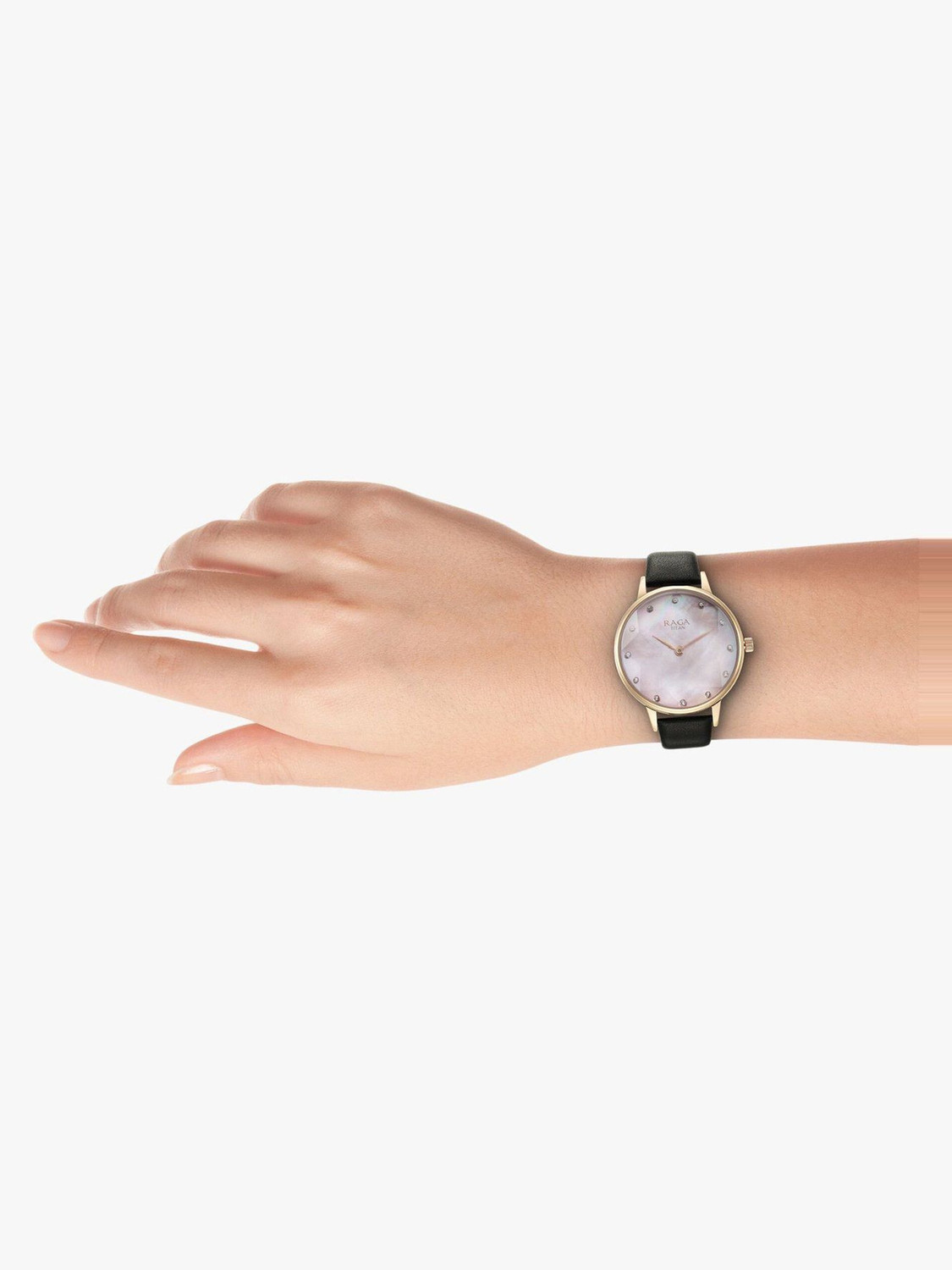 Image of Titan Titan Raga Showstopper Pink MOP Dial Black LeatherStrap Analog Watch - For Women