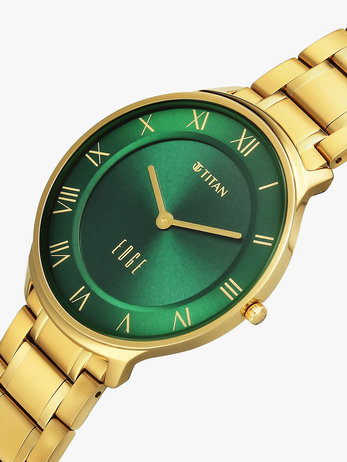 Image of Titan Edge Gleam Edge Gleam Quartz Analog Green Dial Golden Stainless Steel Strap Watch For Men Analog Watch - For Men