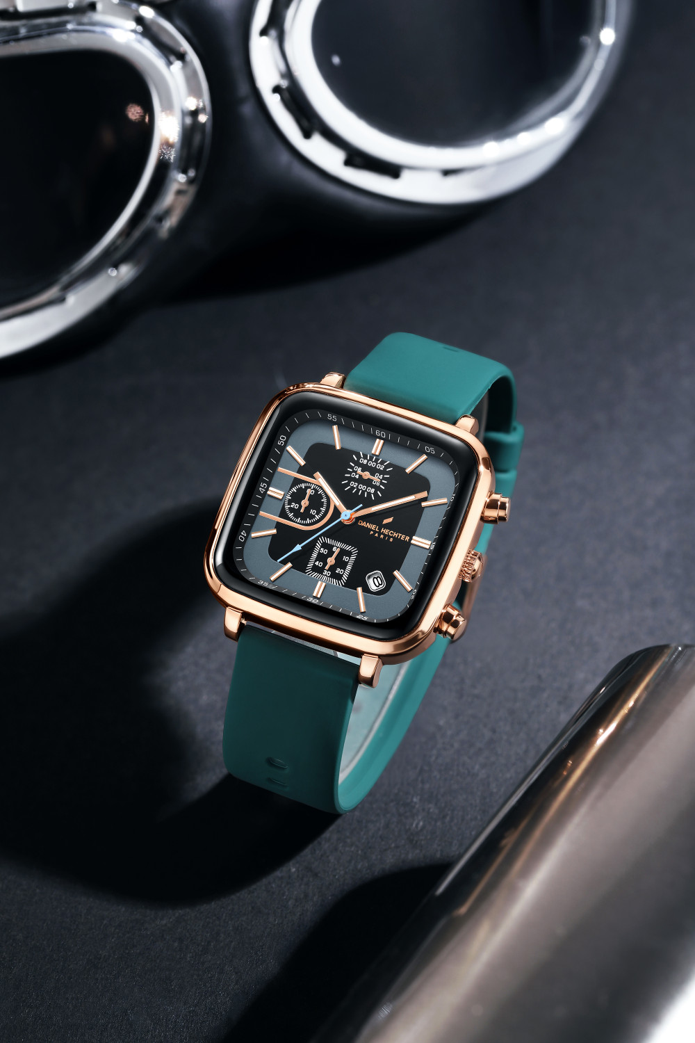 Image of DANIEL HECHTER Model DHM1002 Modern Multi Functional Watch for Men with Square dial and Silicon Band Analog Watch - For Men