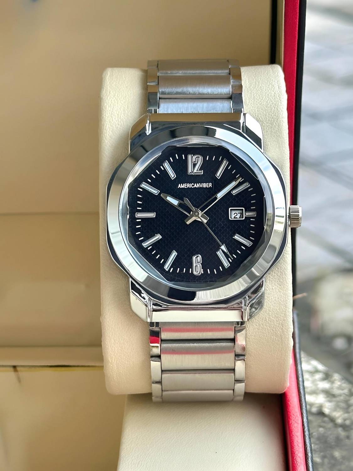 Americanviber AVM0033 Hexa Case Watch | Date Display | Adjustable Lock Analog Watch  - For Men